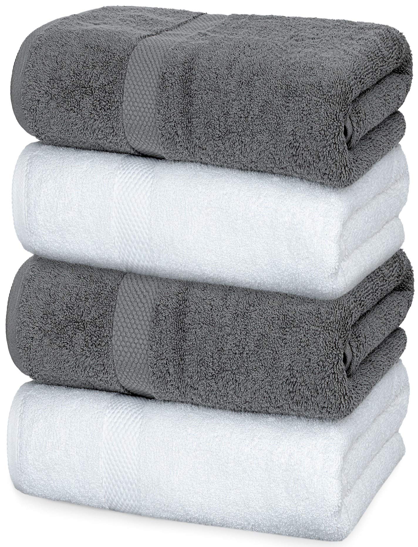 Luxury White Bath Towels Large - 100% Soft Cotton 700 GSM | Absorbent Hotel Bathroom Towel | 27 inch X 54 inch | Set of 4 | Grey/White - Acceptable