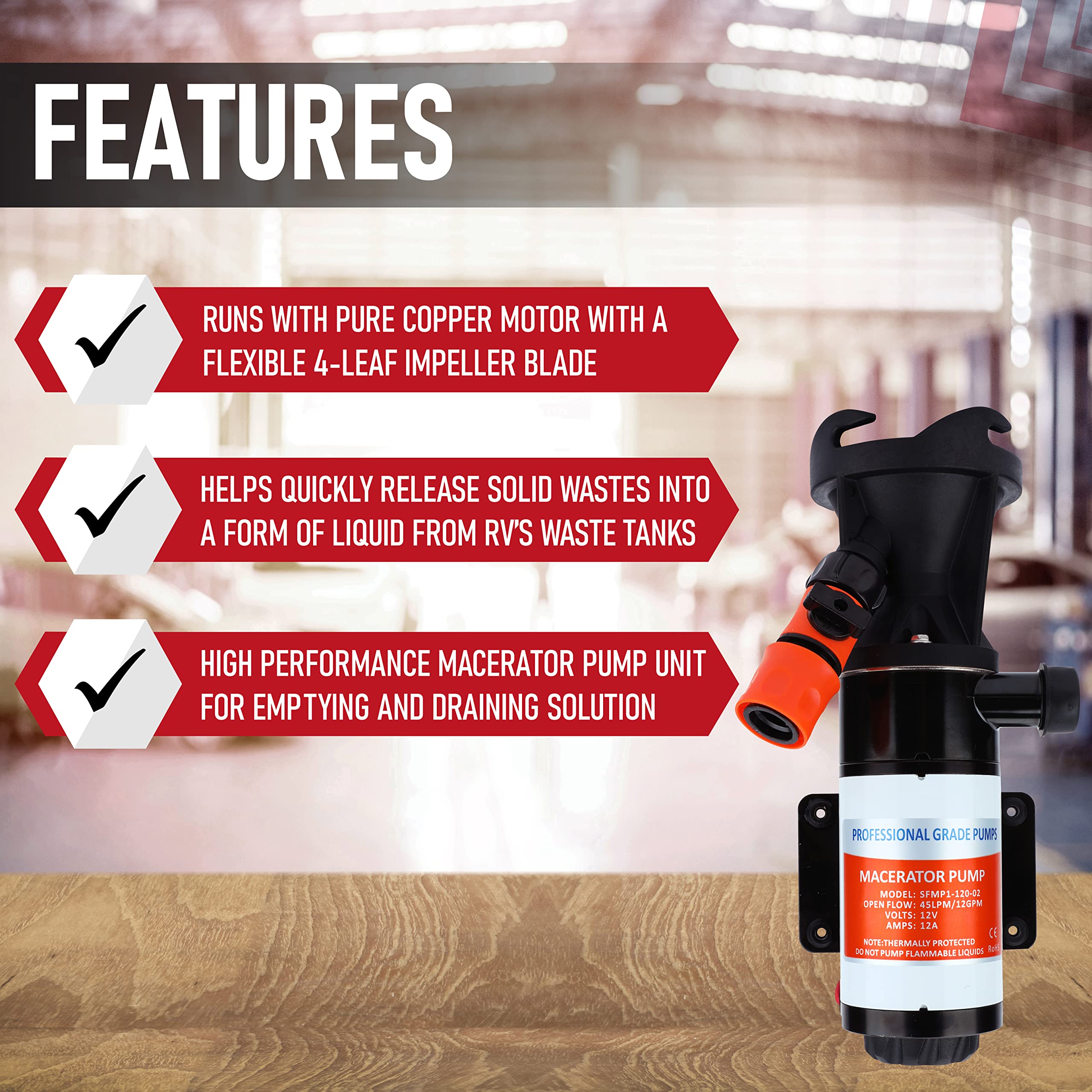 AA Ignition RV Sewer Macerator Pump 12V - 12 GPM Quick Release Macerator Pump Marine for RV Trailer, Camper Van, Caravan, Boat - 12/24V DC Seamless Motor - Portable Dump Station Mount Boat Waste Pump - Like New