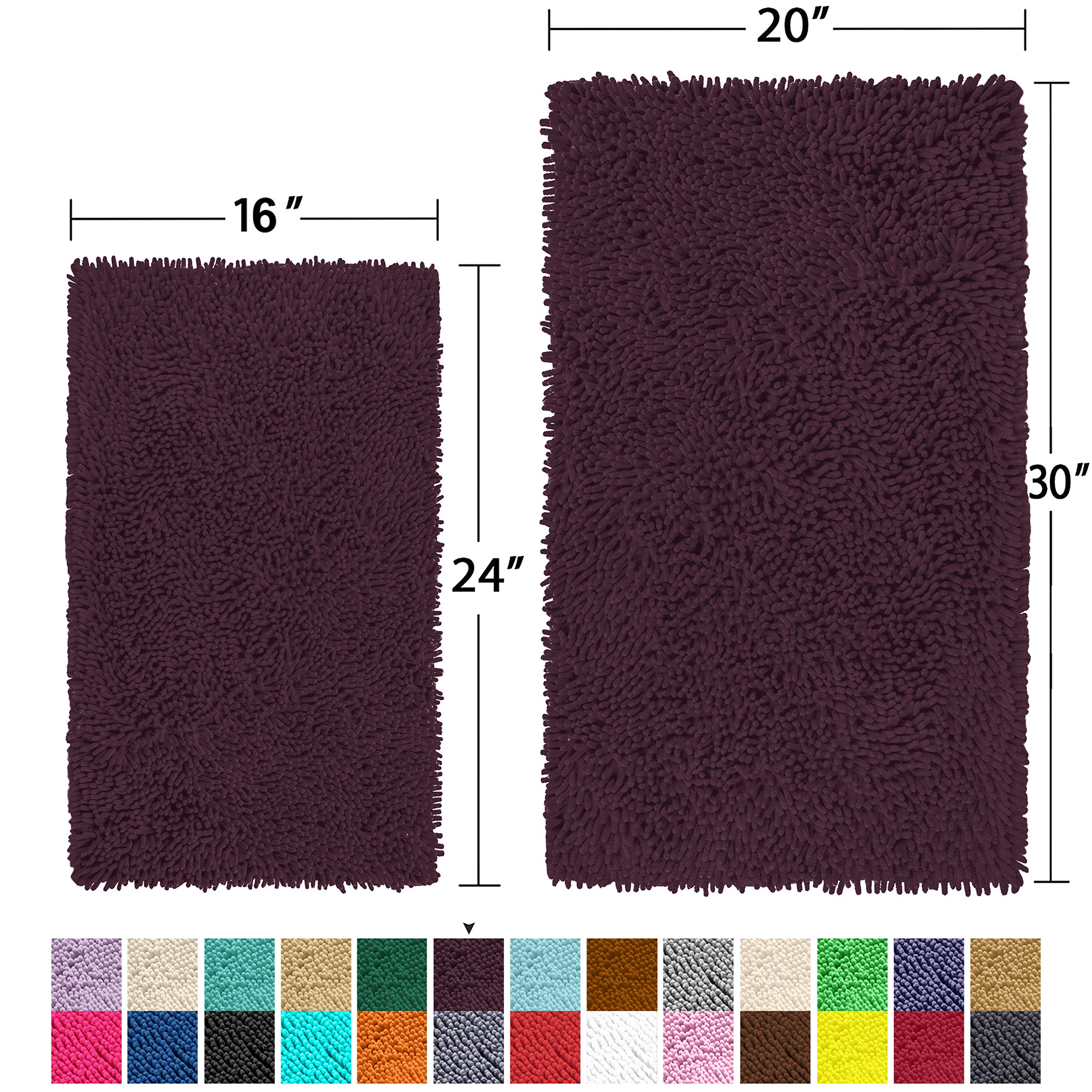 LuxUrux Plum Bathroom Rugs Set�Extra-Soft Plush Bath mat Shower Bathroom Rugs,1'' Chenille Microfiber Material, Super Absorbent (30 X 20'' + 23 x 15'', Plum) - Like New