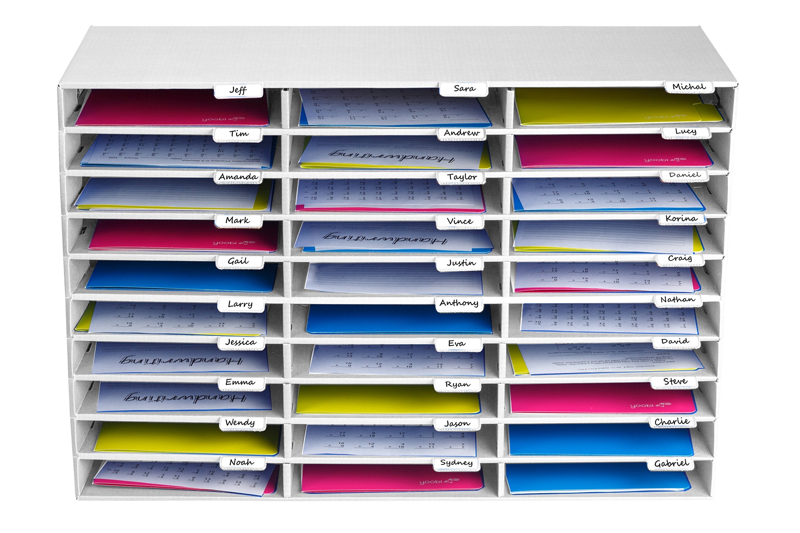 AdirOffice Cardboard Paper Organizer - Classroom Mailbox, Literature Organizers, Office Sorter Mailboxes, Construction Papers Storage with Slots, Compartment Shelf Holder (30 Slot, White) - Like New