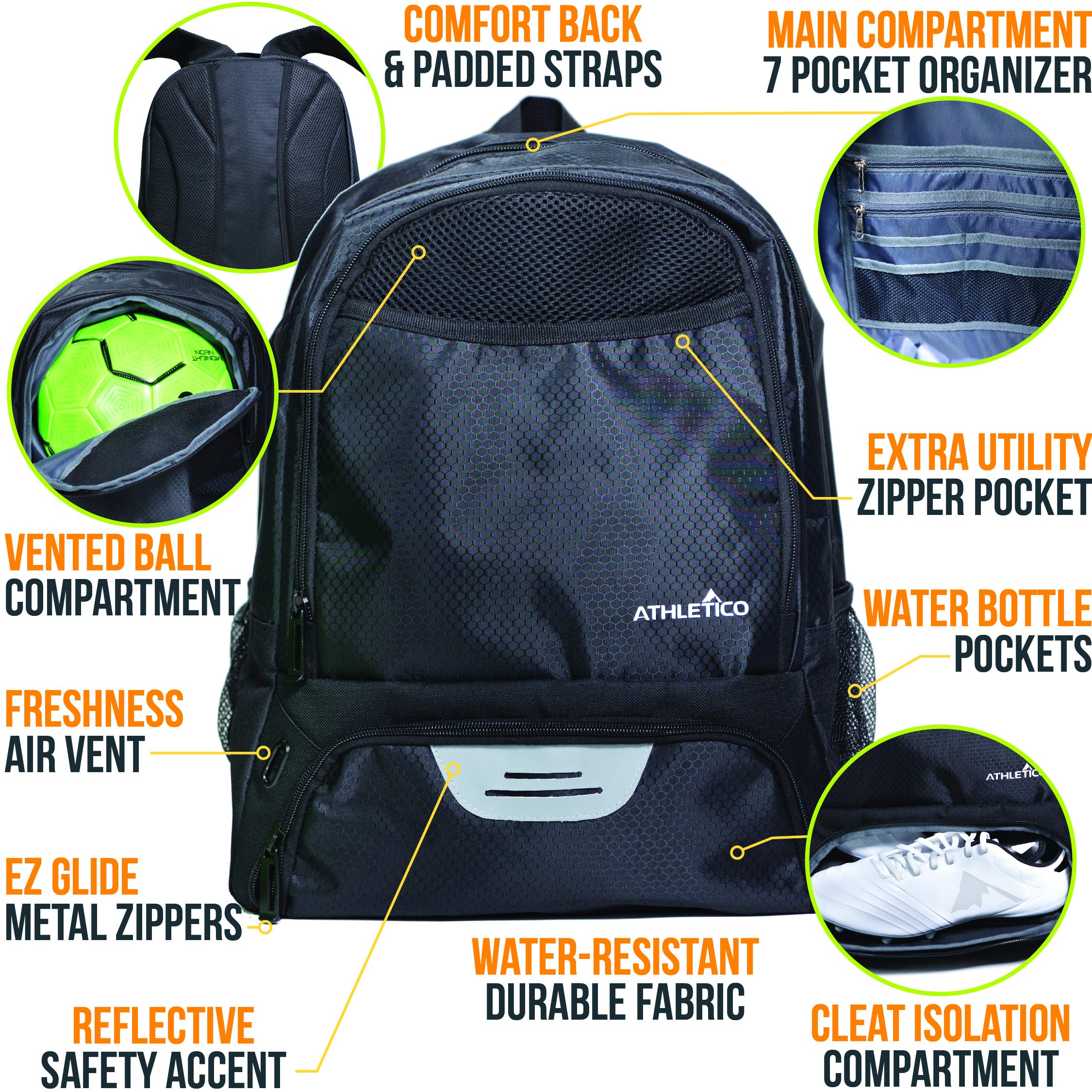 Athletico Youth Soccer Bag - Soccer Backpack & Bags for Basketball, Volleyball & Football | Includes Separate Cleat and Ball Compartment - Acceptable