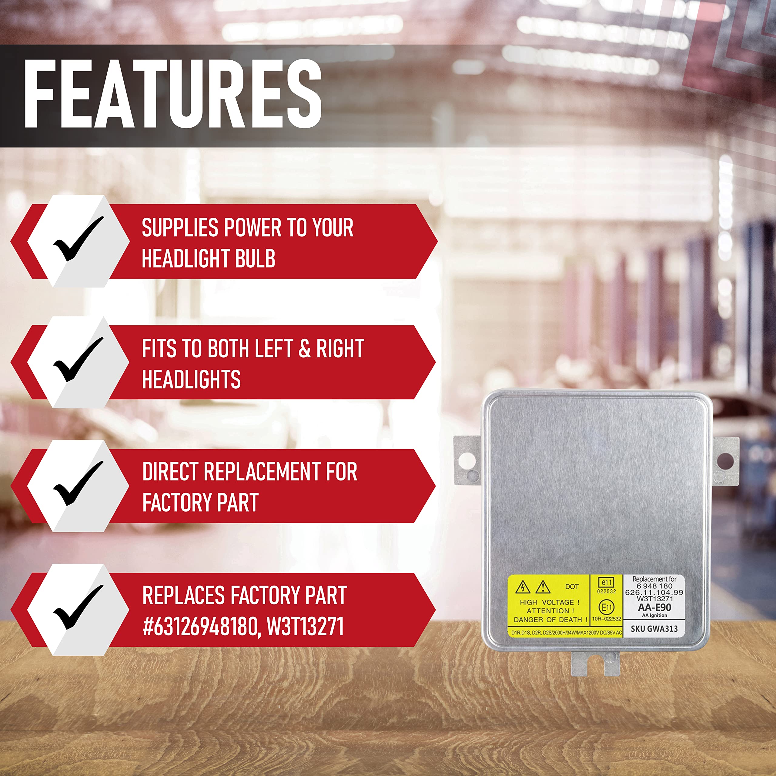 HID Xenon Headlight Ballast - Control Unit Module - Replaces 63126948180, W3T13271, 6261110499 - Compatible with BMW, Volvo Vehicles - 323i, 325i, 325xi, 328i, 328xi, 330i, 330xi, 335i, S80, V70, XC70 - Very Good