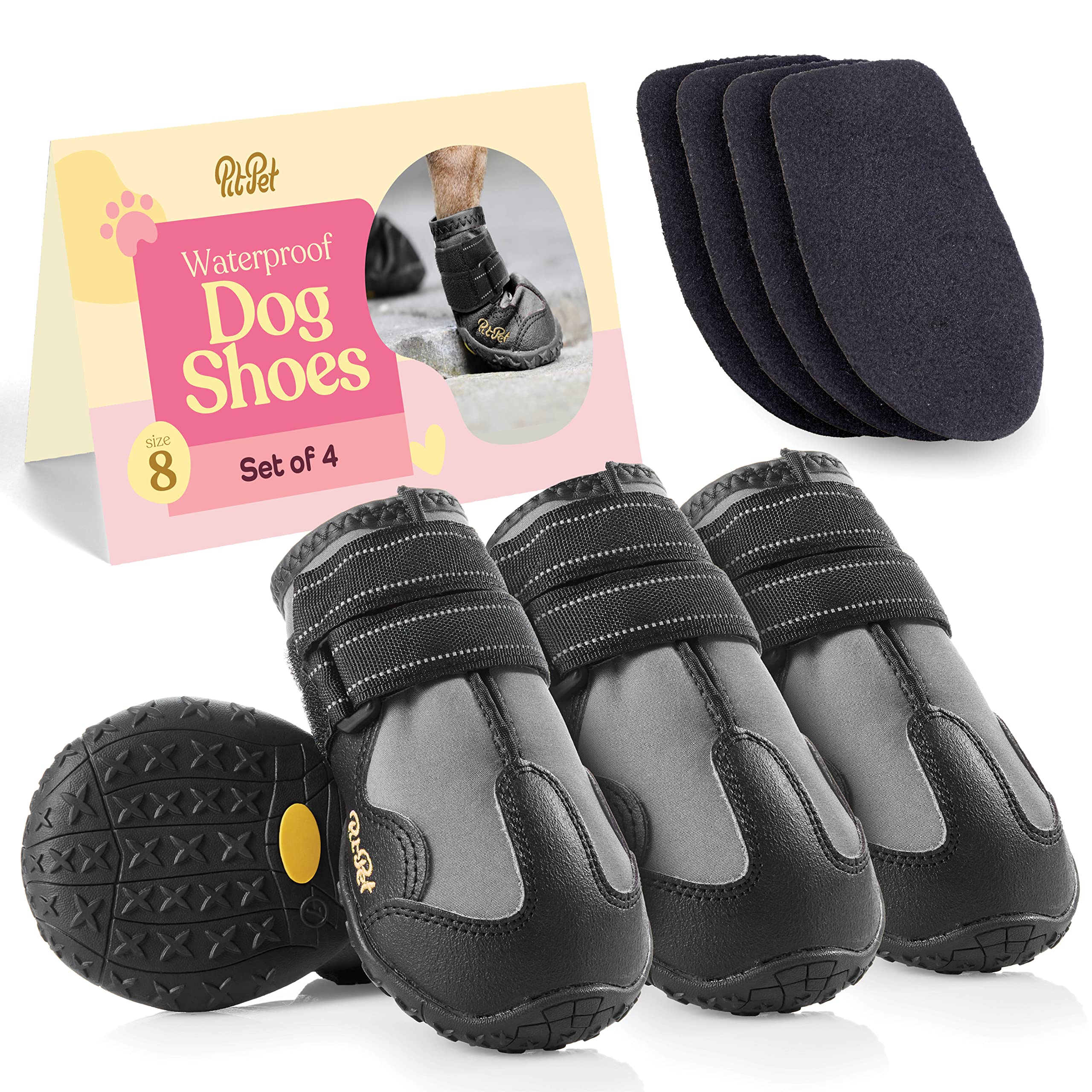 Waterproof Dog Shoes - Stylish Designed Shoes for Dogs - Dog Boots with Non-Slip Rubber Bottom Protects Paw from Hot or Cold Pavement, Dog Booties with Reflective Straps for Dogs Safety, Puppy Shoes.