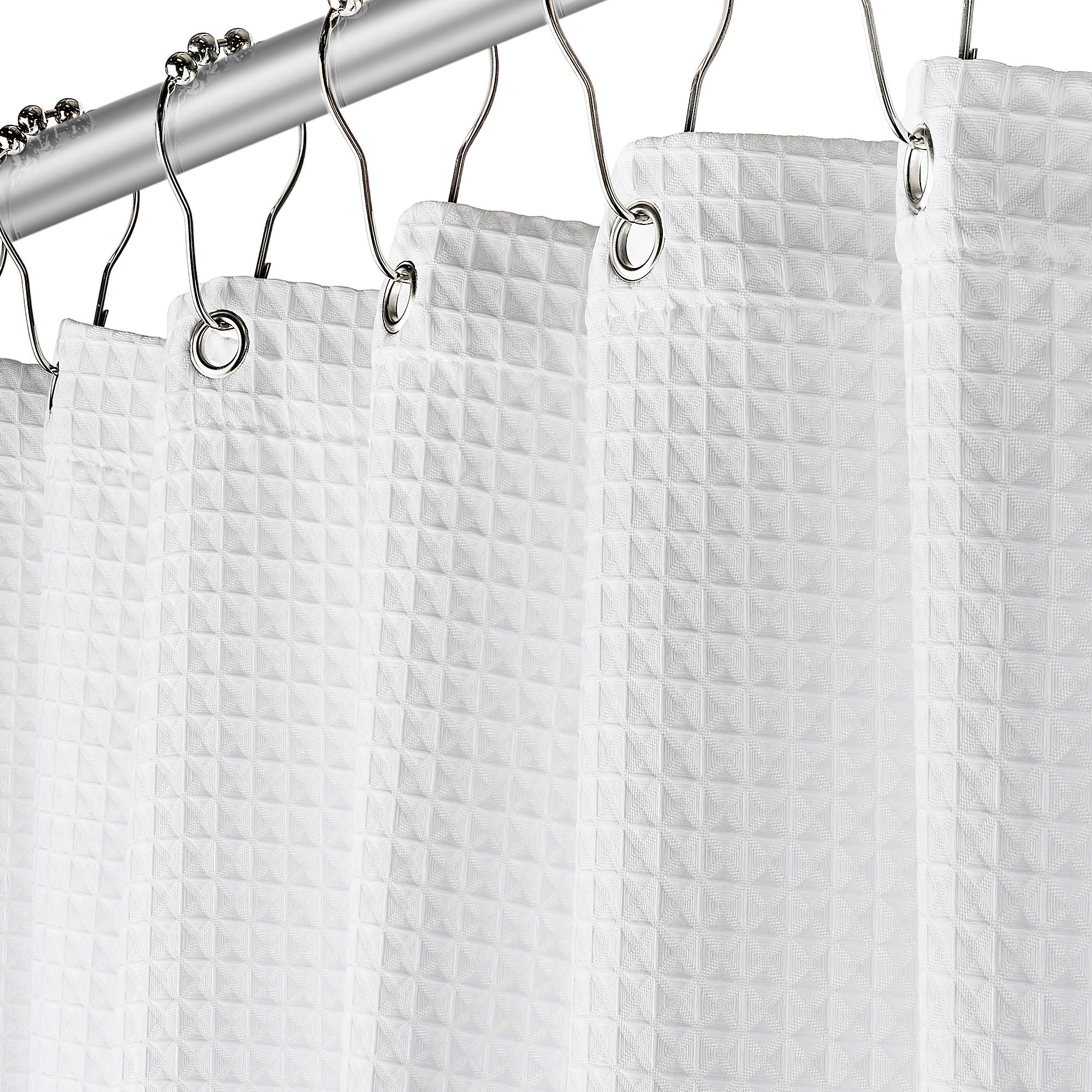 Creative Scents Fabric White Shower Curtain for Bathroom - Spa, Hotel Luxury Matt Waffle Weave Square Design, Water Repellent, 230 GSM Weighty Cloth, 72" x 72" for Decorative Bathroom Curtains - Like New