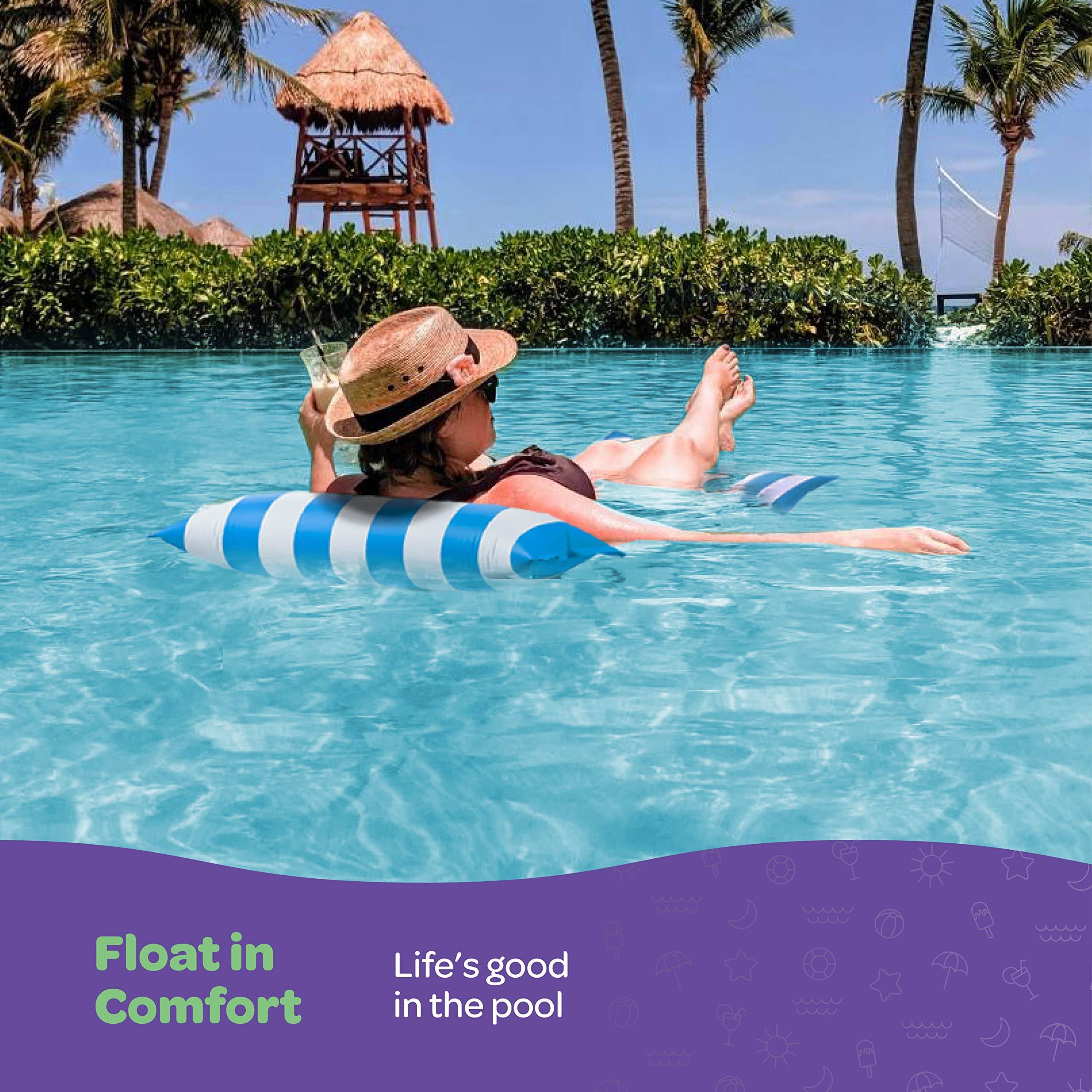 Pool Floats for Adults Multi-Purpose Hammock Pool Float: Saddle, Lounge Chair, Hammock, Drifter - Water Hammock for Adults in Swimming Pools - Blue/Red Fun Colors Pool Float Lounger (44" X 26")  - Very Good