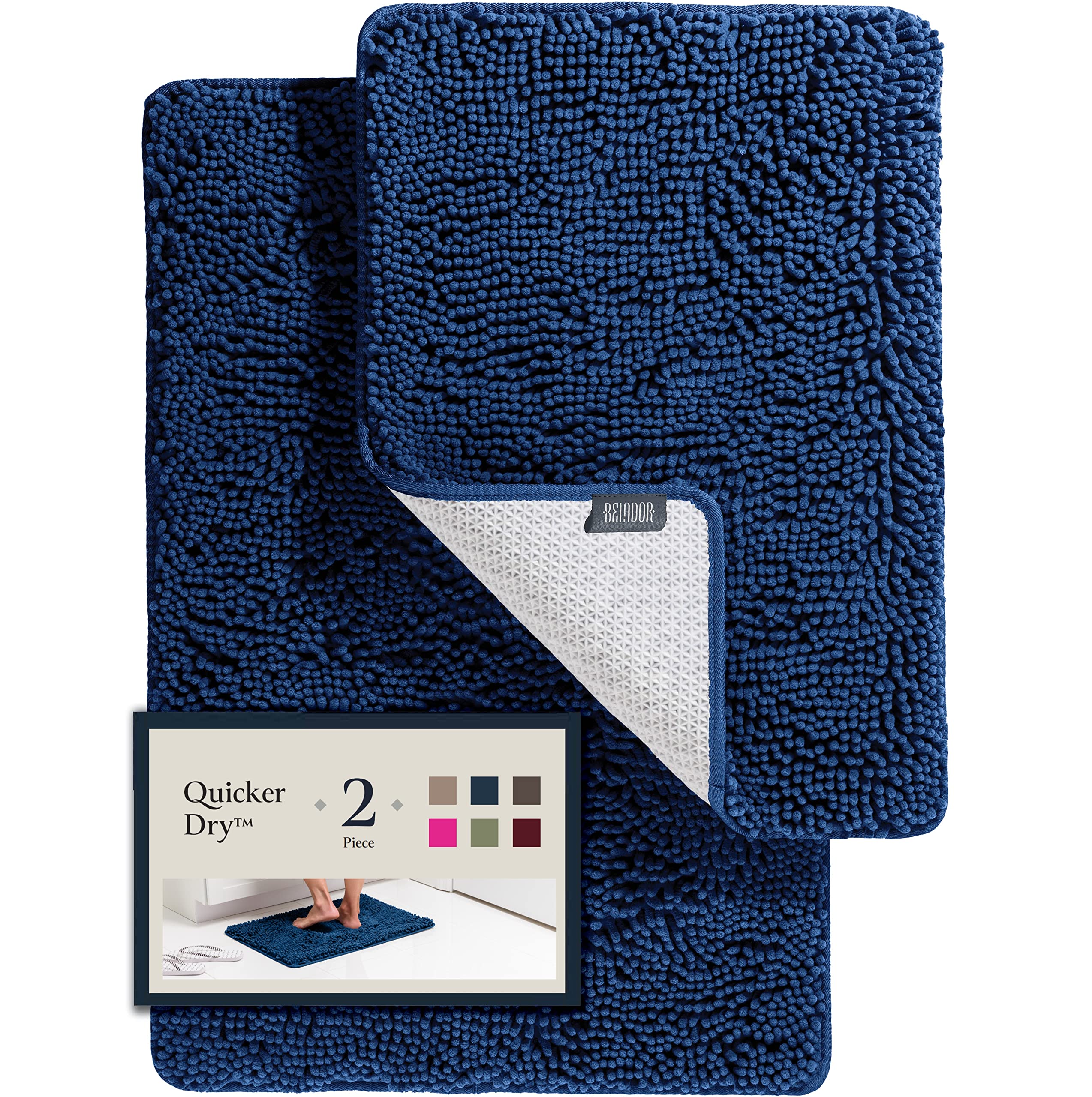 BELADOR Bathroom Rugs Sets 2 Piece- Plush Bath Mat Set Quick-Dry Soft Chenille Bathroom Mat with Rubber Backing, Absorbant Bathroom Rug Set, Washable Bath Rugs for Bathroom- Bath Mats 24x17 + 30x20 - Acceptable