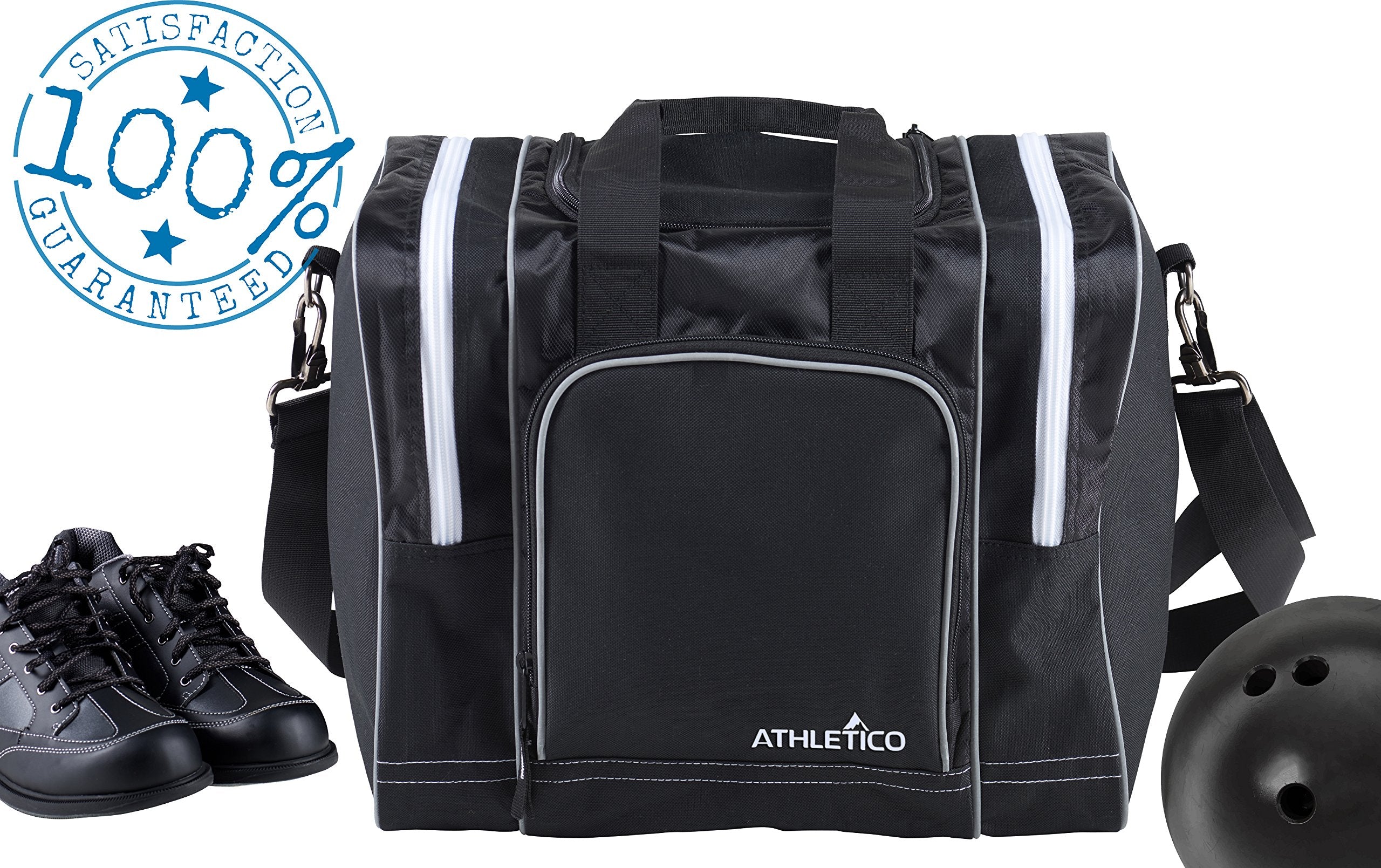 Athletico Bowling Bag for Single Ball - Single Ball Tote Bag With Padded Ball Holder - Fits a Single Pair of Bowling Shoes Up to Mens Size 14  - Good