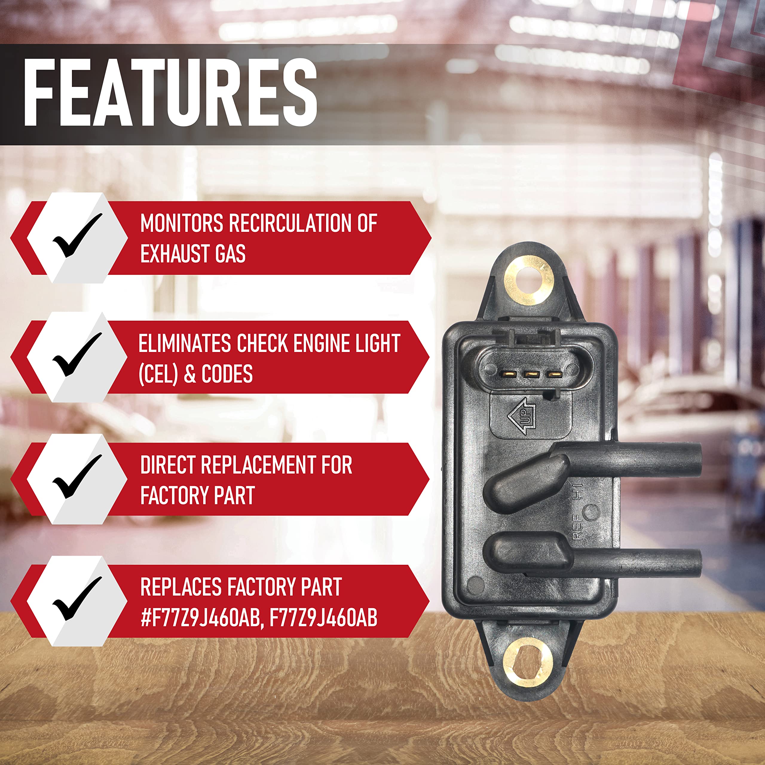 EGR - Exhaust Gas Recirculation Pressure Feedback Sensor - Replaces DPFE15, F77Z9J460AB, F77Z9J460AB, VP8T - Compatible with Ford, Lincoln, Mercury Vehicles - Expedition, Escape, Focus, F-150 - Like New