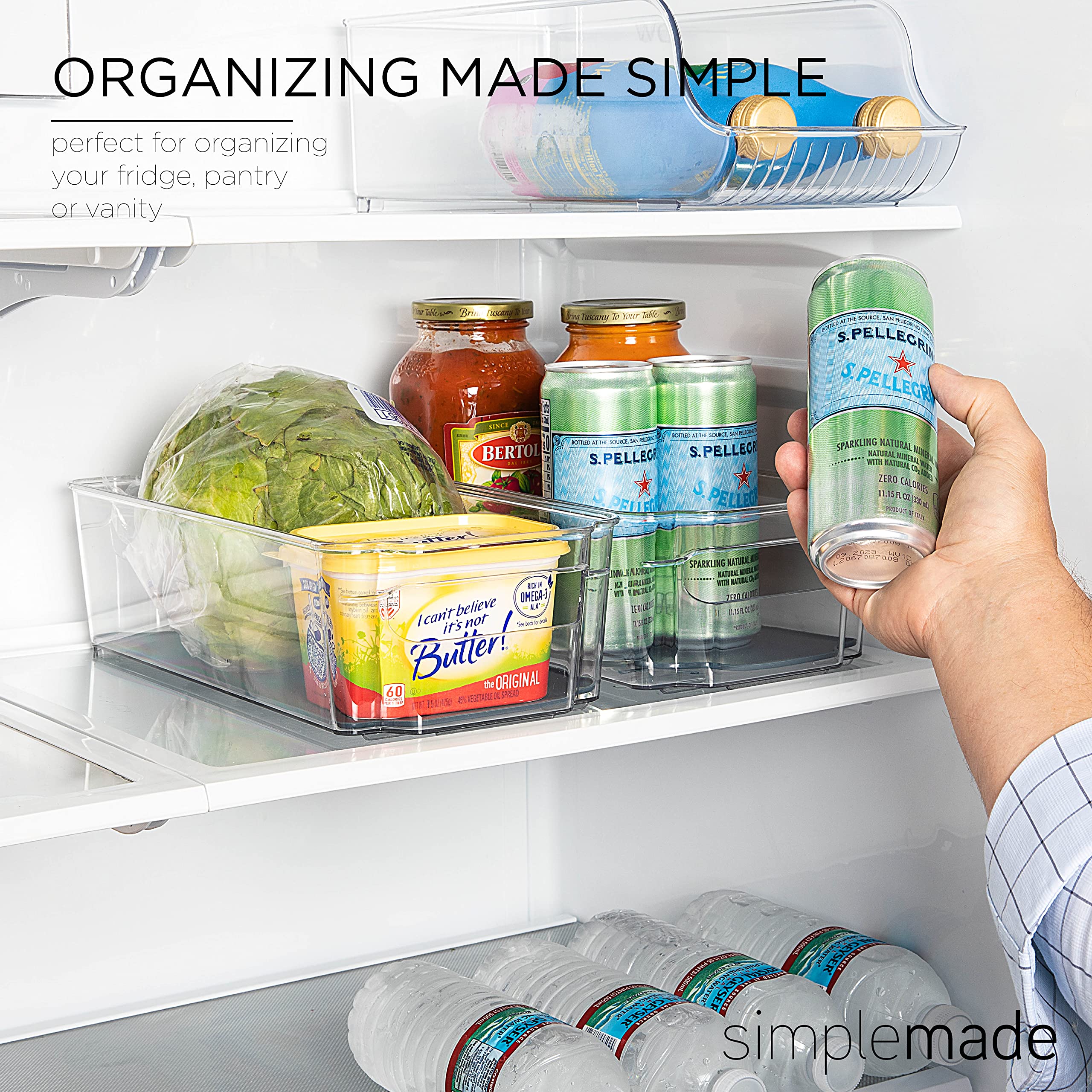 SIMPLEMADE Clear Refrigerator Organizer Bins - Clear Bins for Fridge, Containers for Fridge and Freezer, Multipurpose Storage for Kitchen, Office, Bathroom - Like New
