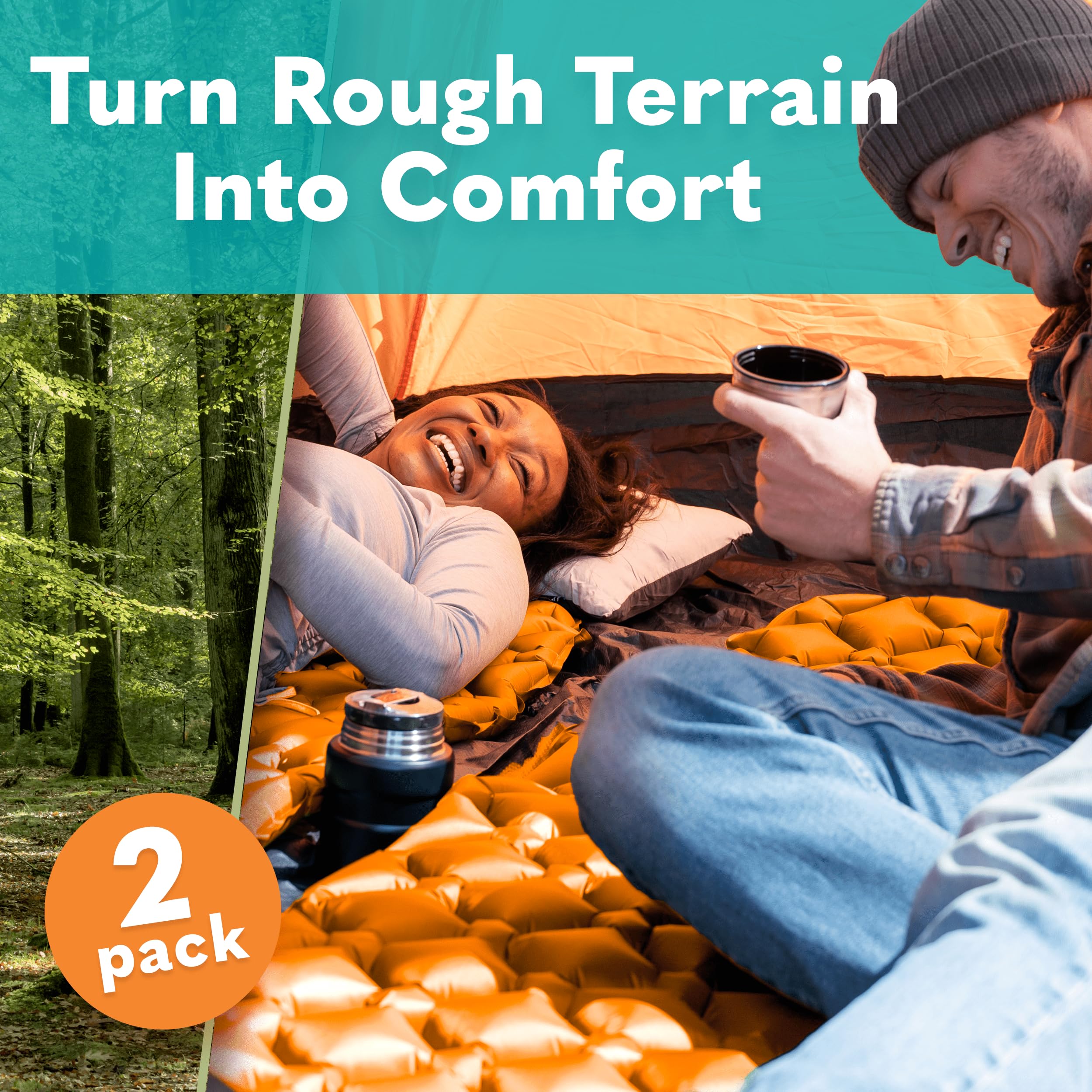 Sleepingo Sleeping Pad for Camping - Ultralight Sleeping Mat for Camping, Backpacking, Hiking - Lightweight, Inflatable & Compact Camping Air Mattress - Inflatable Camping Mat (Orange, 2 Pack) - Like New