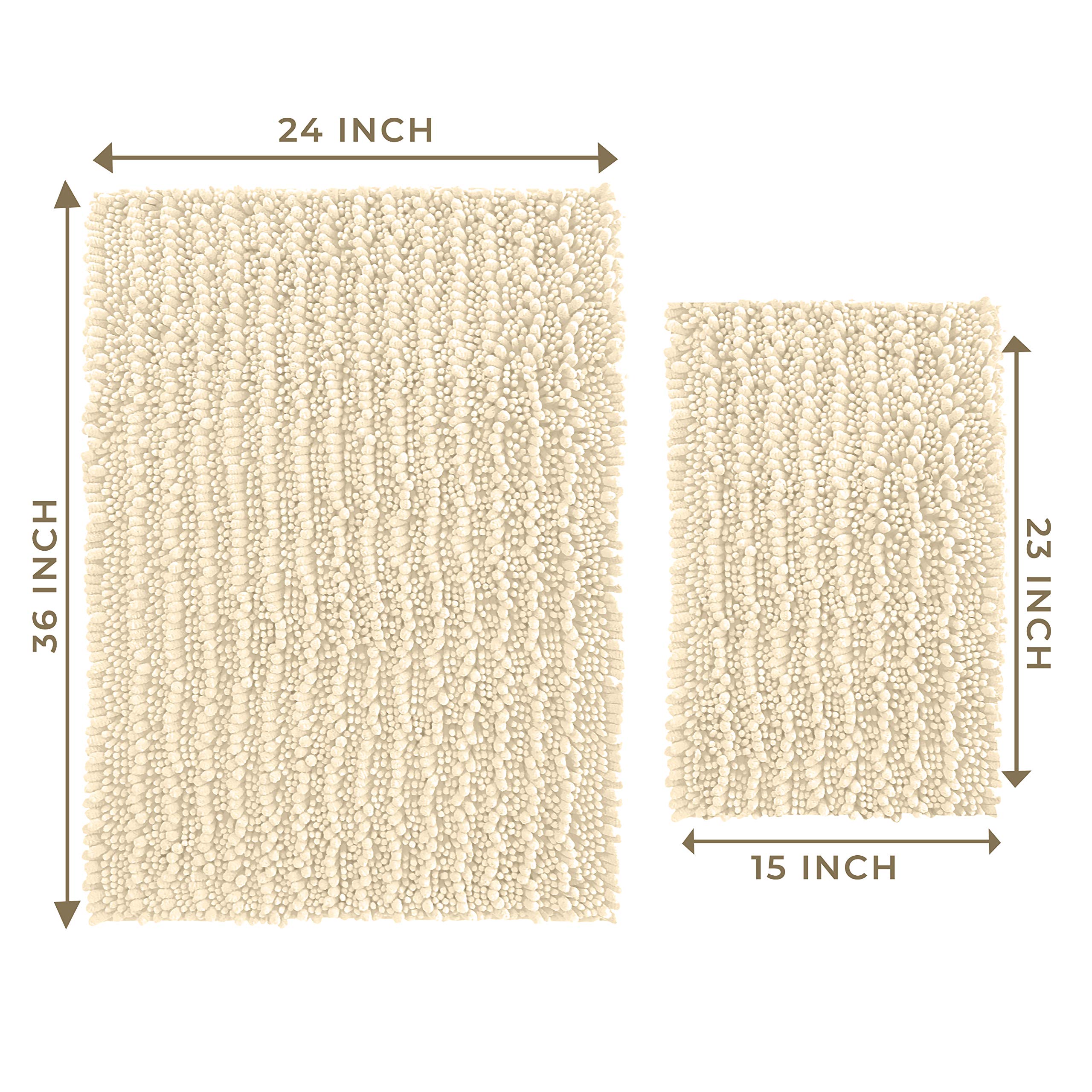 Zebrux Non Slip Thick Shaggy Bathroom Rugs, Bath Mats for Bathroom Extra Soft and Absorbent - Striped Bath Rugs Set for Indoor/Kitchen (15 x 23 +24 x 36'', Cream) - Very Good