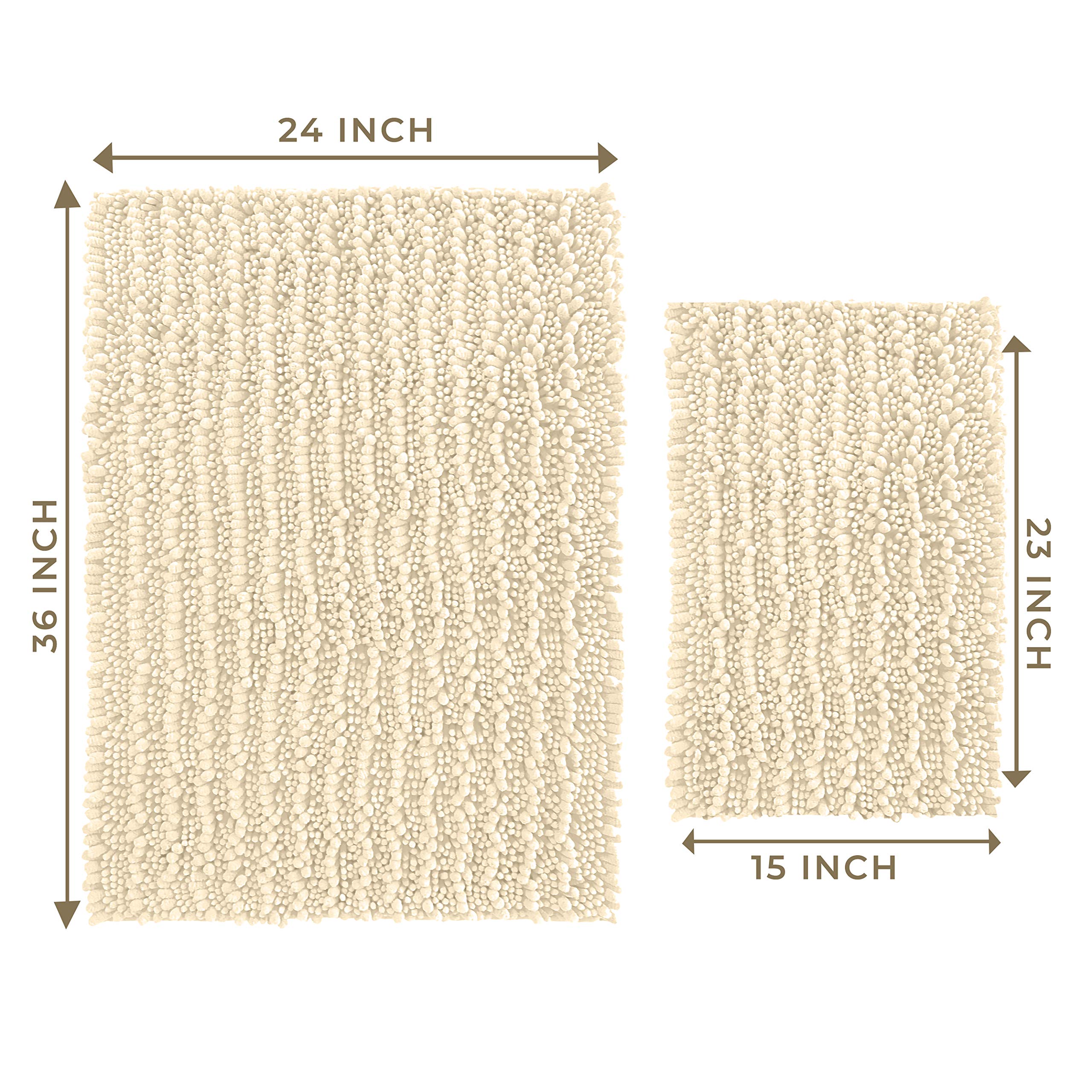 Zebrux Non Slip Thick Shaggy Bathroom Rugs, Bath Mats for Bathroom Extra Soft and Absorbent - Striped Bath Rugs Set for Indoor/Kitchen (15 x 23 +24 x 36'', Cream)  - Very Good