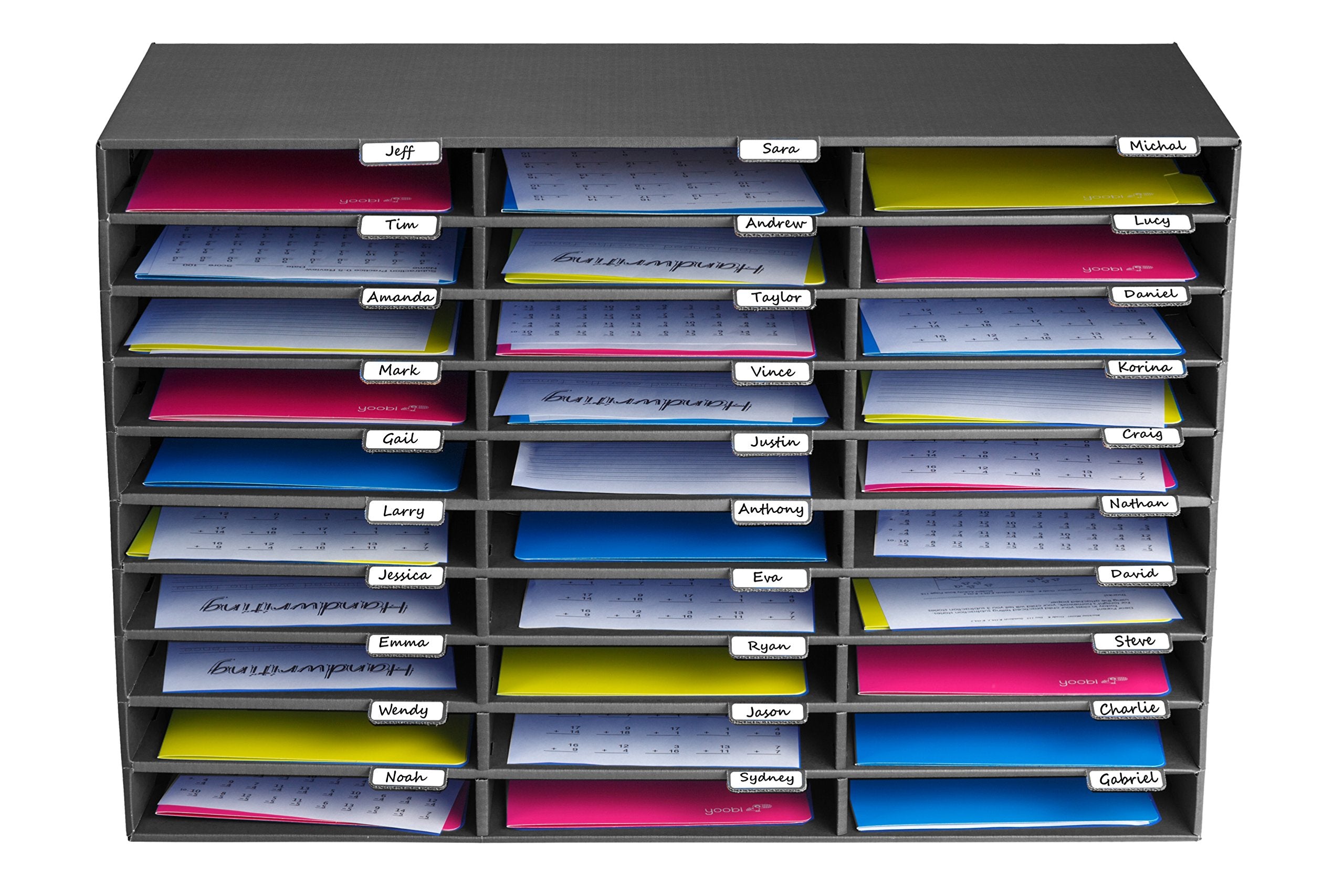 AdirOffice Cardboard Paper Organizer - Classroom Mailbox , Literature Organizers , Office Sorter Mailboxes , Construction papers Storage with Slots , Compartment Shelf Holder (30 Slot, Black) - Acceptable