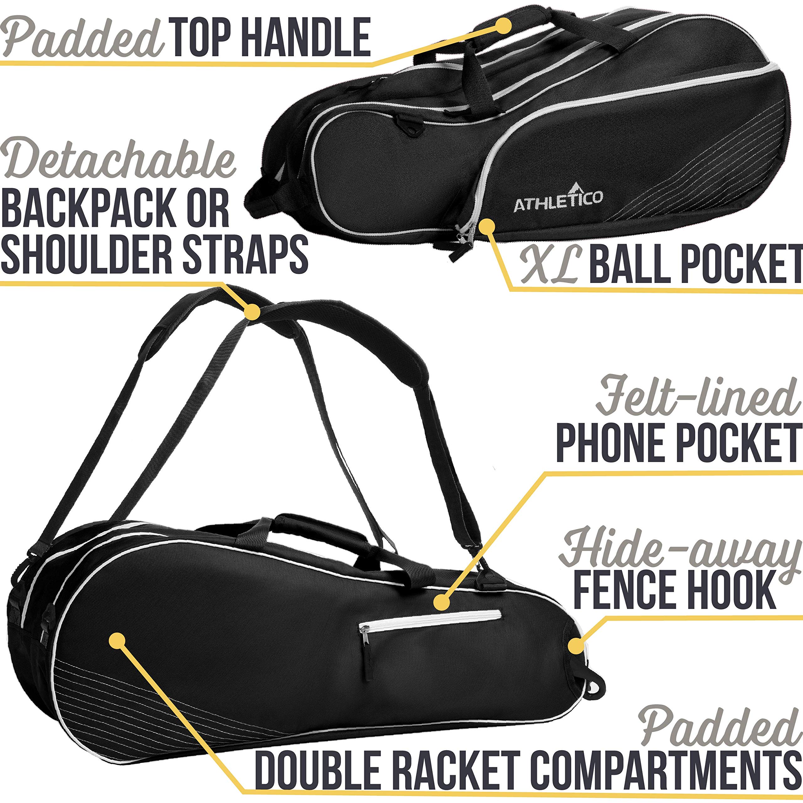 Athletico 6 Racquet Tennis Bag | Padded to Protect Rackets & Lightweight | Professional or Beginner Tennis Players | Unisex Design for Men, Women, Youth and Adults - Like New