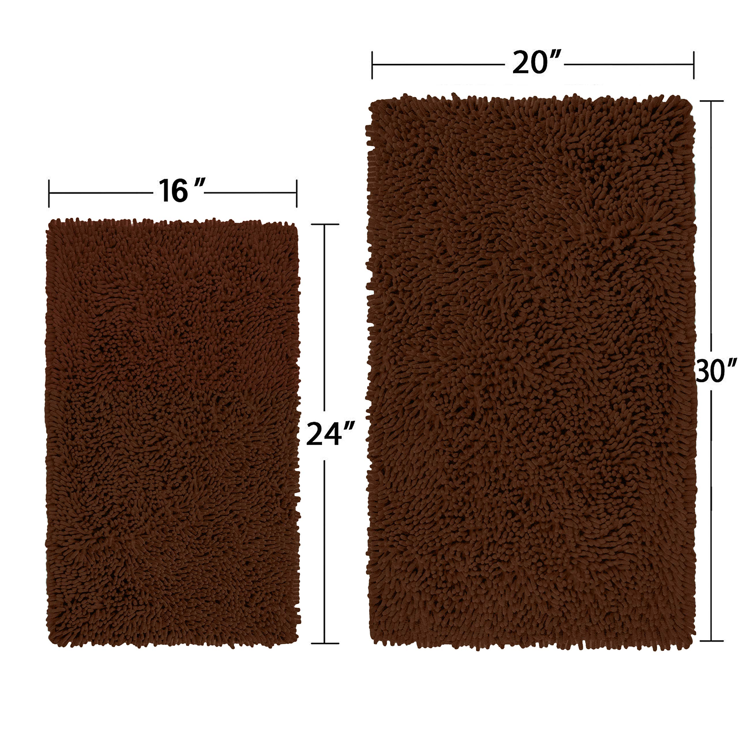 LuxUrux Bathroom Rug Set�Extra-Soft Plush Bath mat Shower Bathroom Rugs,1'' Chenille Microfiber Material, Super Absorbent (30 X 20'' + 23 x 15'', Brown) - Very Good