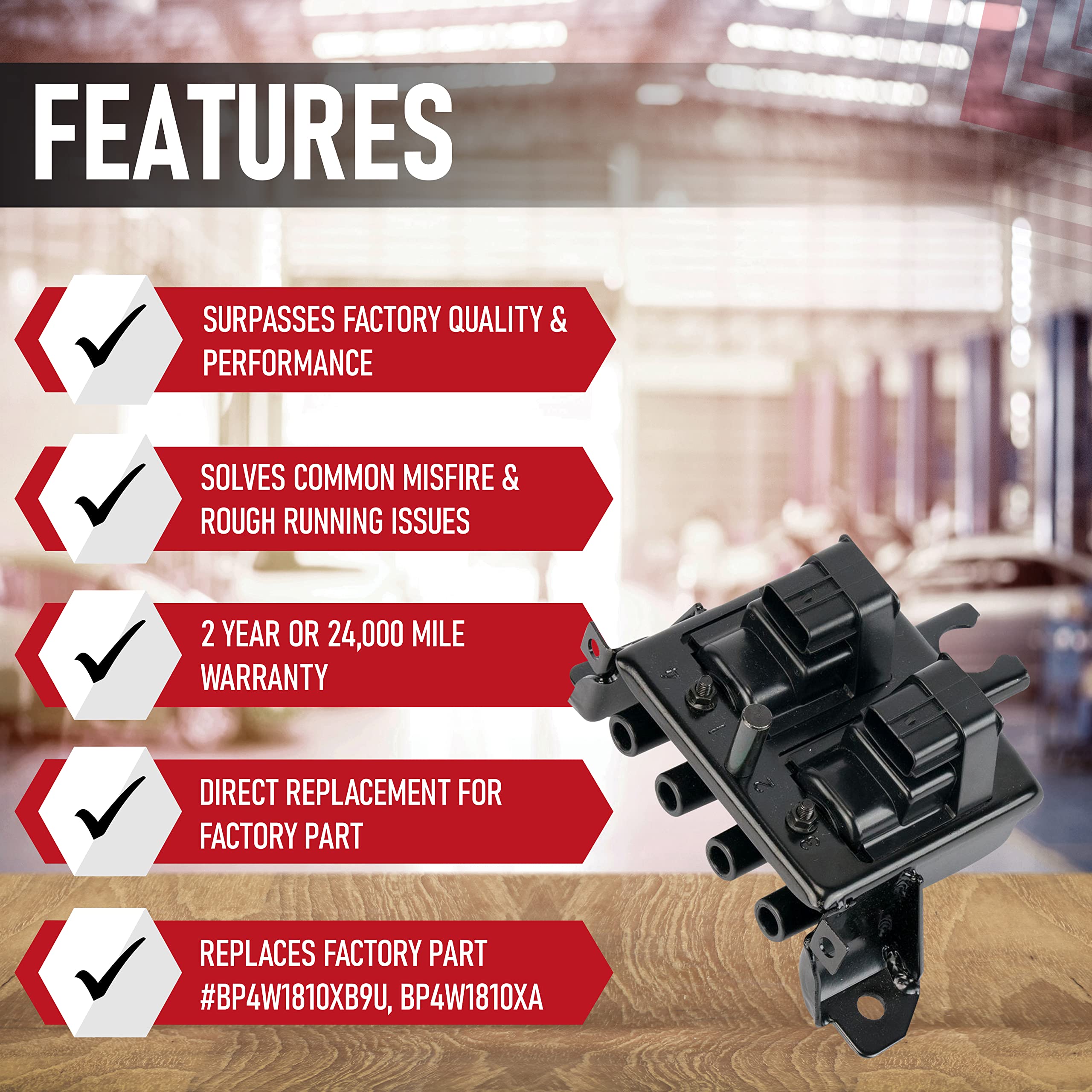 Ignition Coil Pack- Compatible with Mazda Miata 1998, 1999, 2000 - Replaces BP4W1810XB9U, BP4W1810XB, BP4W1810XA, BP4W1810X - Very Good