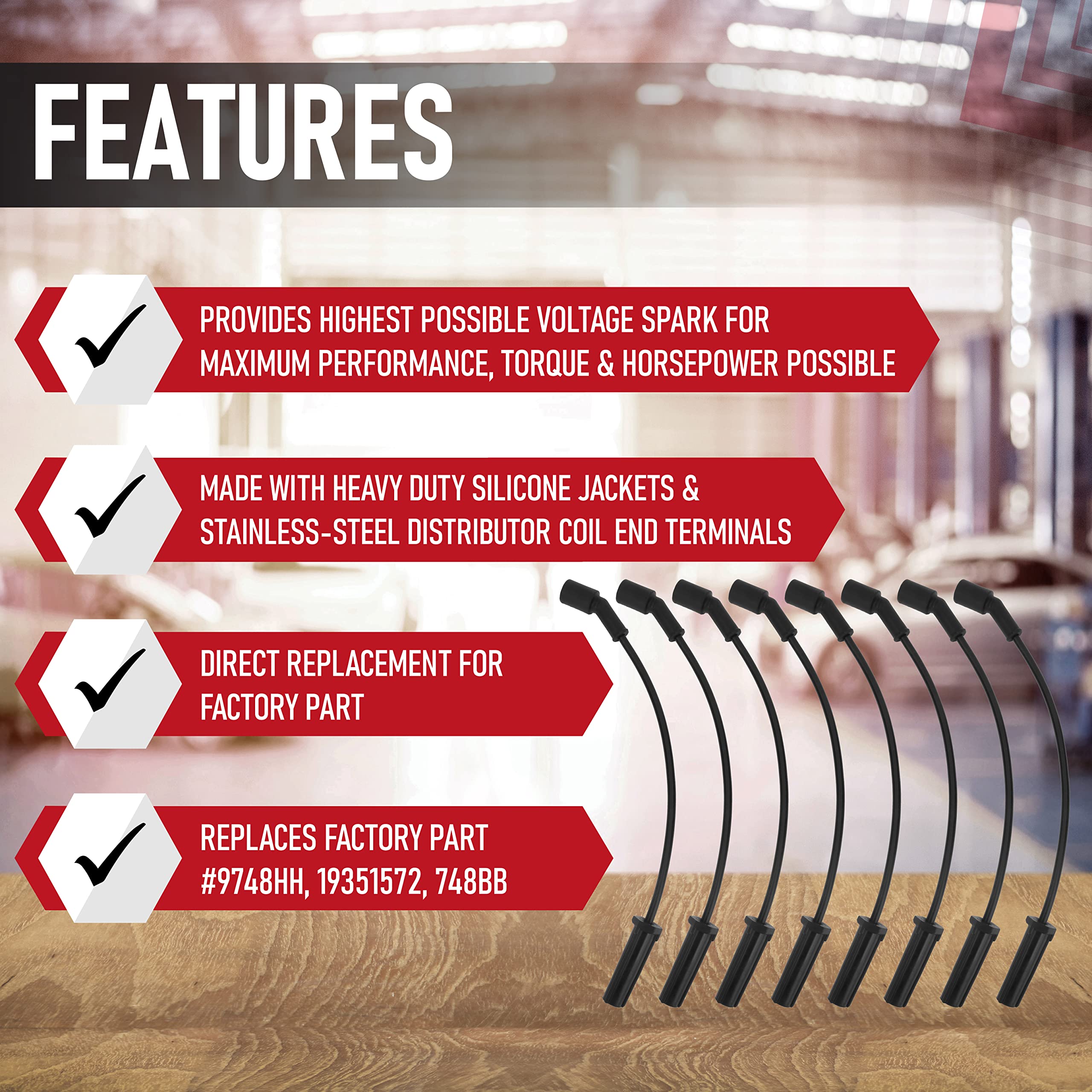 Spark Plug Wire Set - High Performance Kit - Compatible with Chevy, GMC - 1999-2007 - Escalade, Express, Silverado 1500, Suburban, Savana, Sierra, Yukon, H2 - Replaces 9748HH, 19351572, 89018056 - Very Good