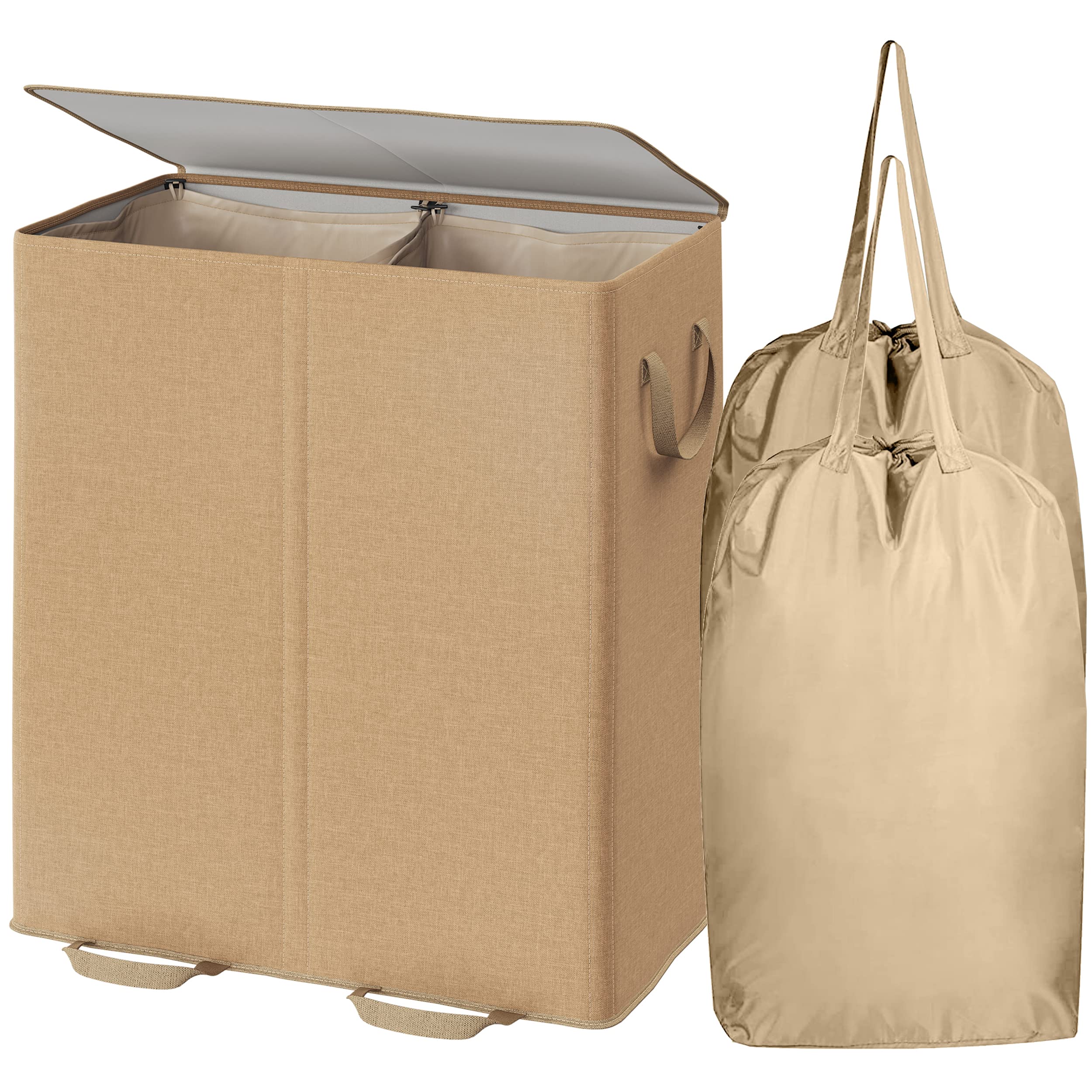 Bartnelli Double laundry hamper basket With 2 Removable bags | collapsible baskets for dirty clothes or baby clothing, Waterproof Material Outdoor-Safe foldable pop up bin, Easy Assembly - Good