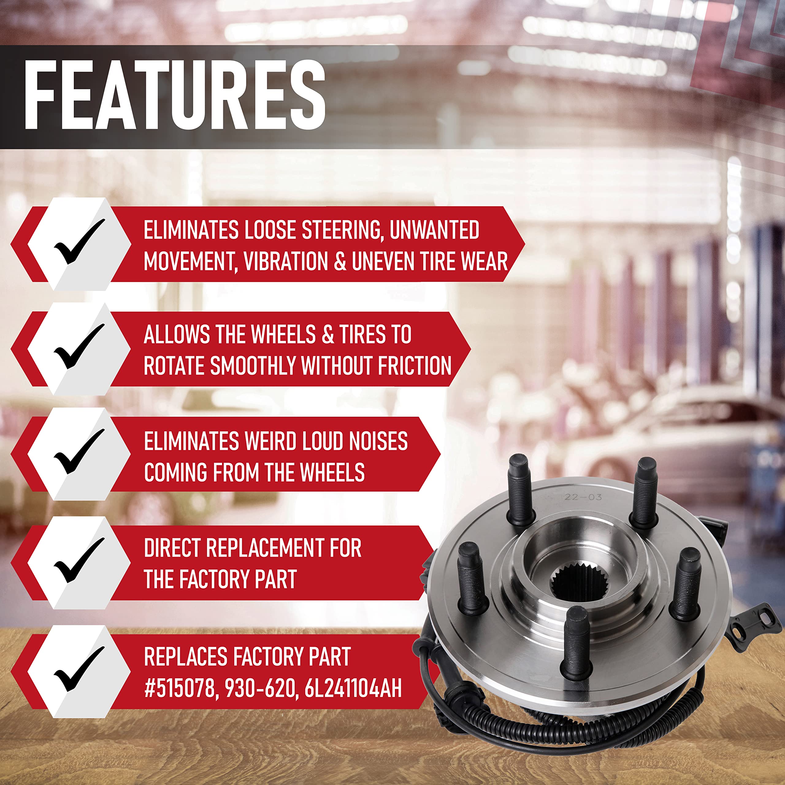 Replacement Front Wheel Hub Bearing Assembly - Compatible with Ford and Mercury Vehicles - Explorer, Explorer Sport Trac, Mountaineer - Replaces 515078, 930-620, 6L241104AH, 7L241104AA, 7L241104AB - Like New