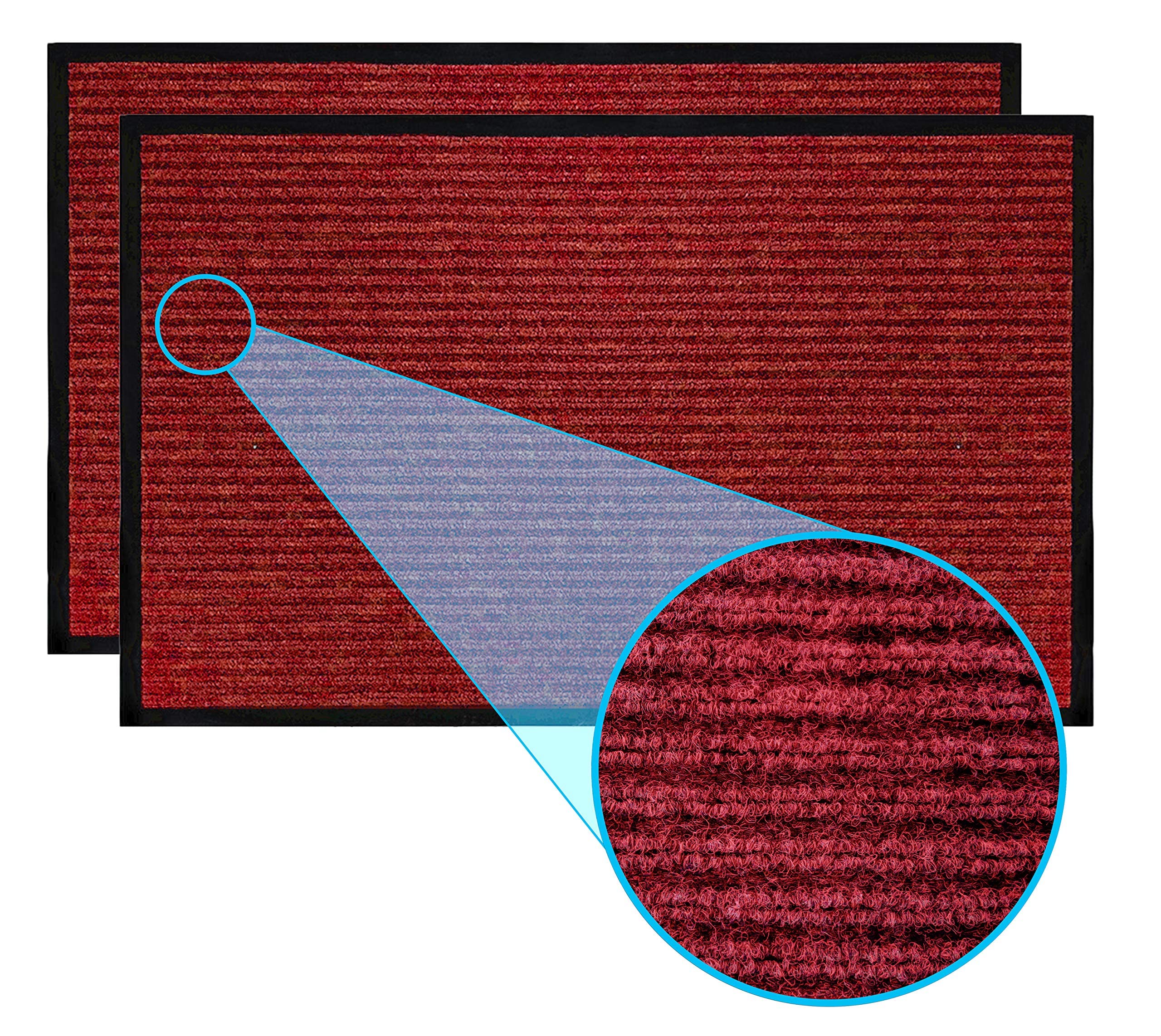 LuxUrux Durable Rubber Door Mat, Heavy Duty Doormat, Indoor Outdoor Rug, Easy Clean, Waterproof, Low-Profile Door Rugs for Entry, Patio, Garage, (17''x 30'' 2 Pack, Striped Red) - Like New