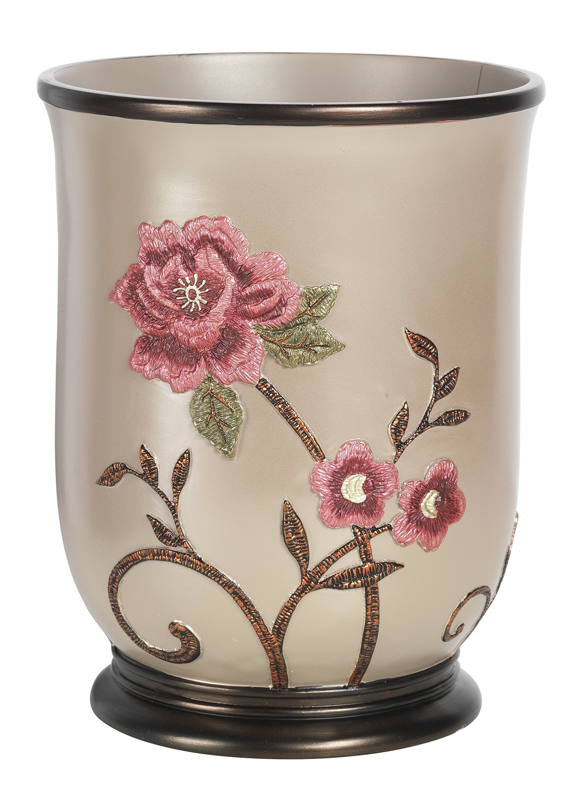 Popular Bath Waste Basket, Larrisa Collection, Rose Design - Like New