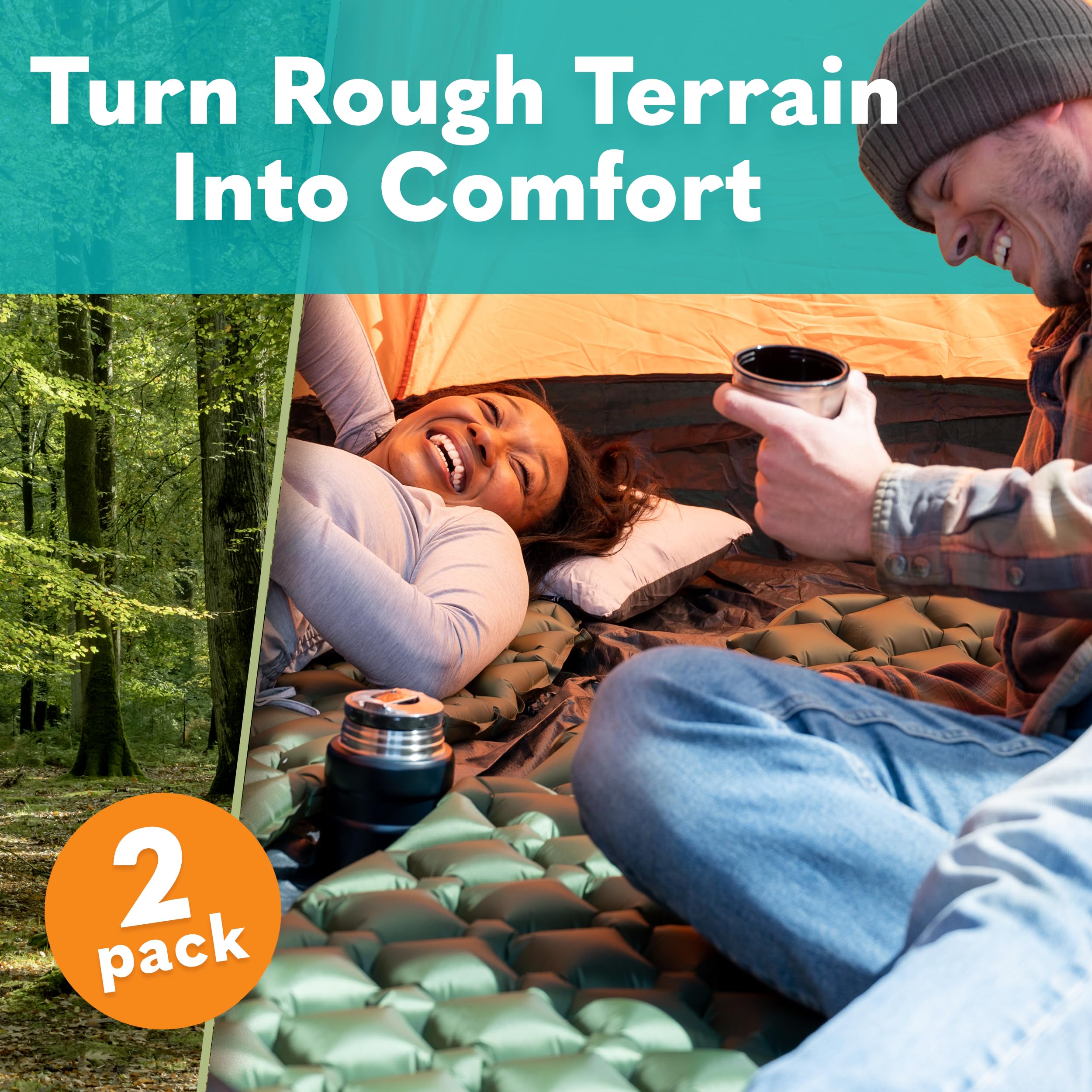 Sleepingo Large Sleeping Pad for Camping - Ultralight Sleeping Mat for Camping, Backpacking, Hiking - Lightweight, Inflatable & Compact Camping Air Mattress - Backpacking Sleeping Pad - Sleep Pad, 2pk - Like New