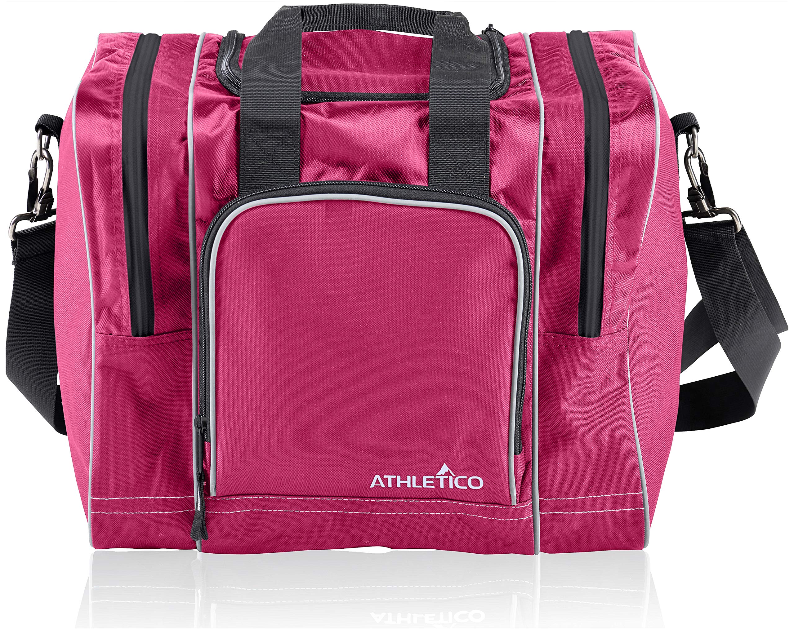 Athletico Bowling Bag for Single Ball - Single Ball Tote Bag With Padded Ball Holder - Fits a Single Pair of Bowling Shoes Up to Mens Size 14 (Pink)  - Very Good