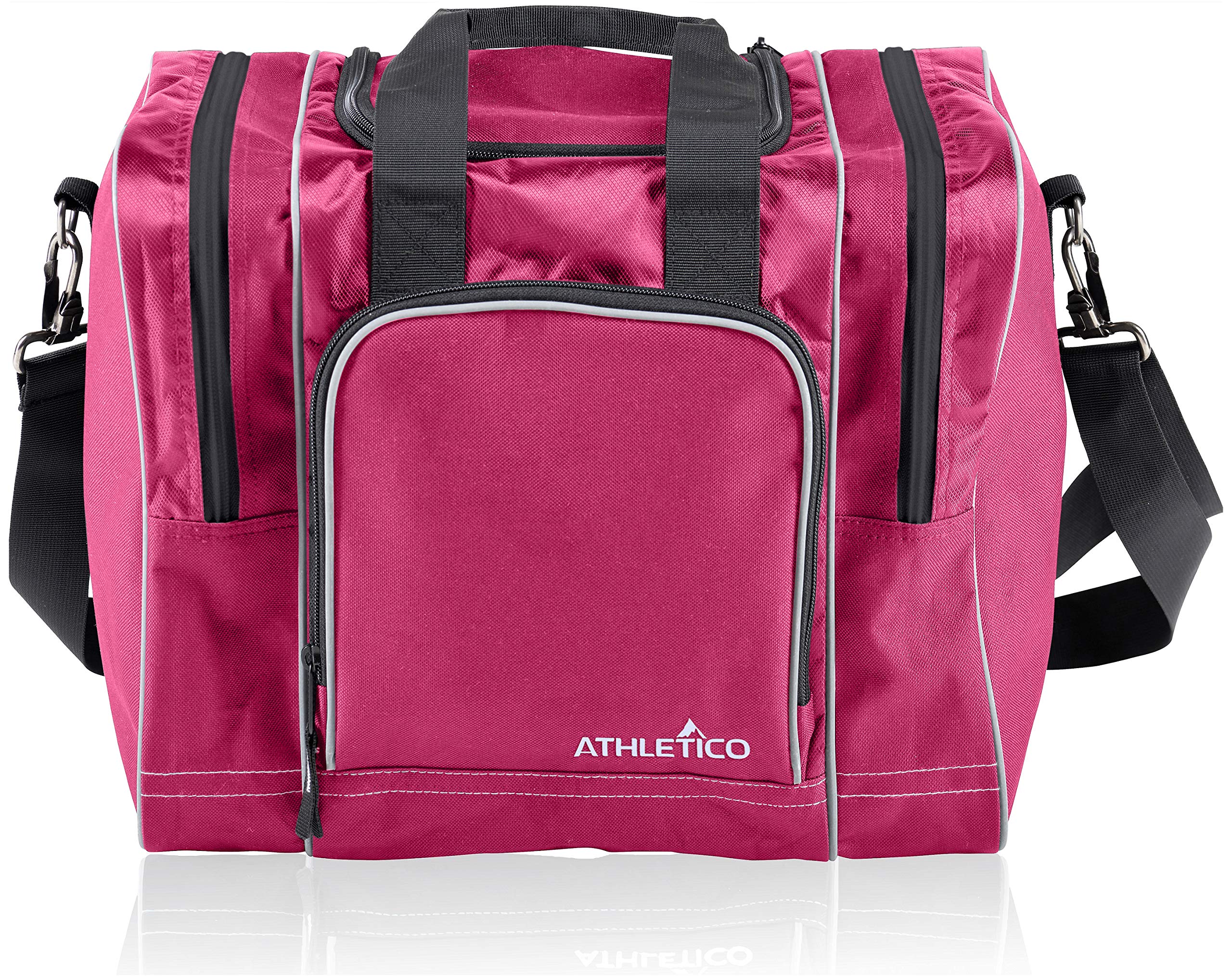 Athletico Bowling Bag for Single Ball - Single Ball Tote Bag With Padded Ball Holder - Fits a Single Pair of Bowling Shoes Up to Mens Size 14 (Pink) - Very Good