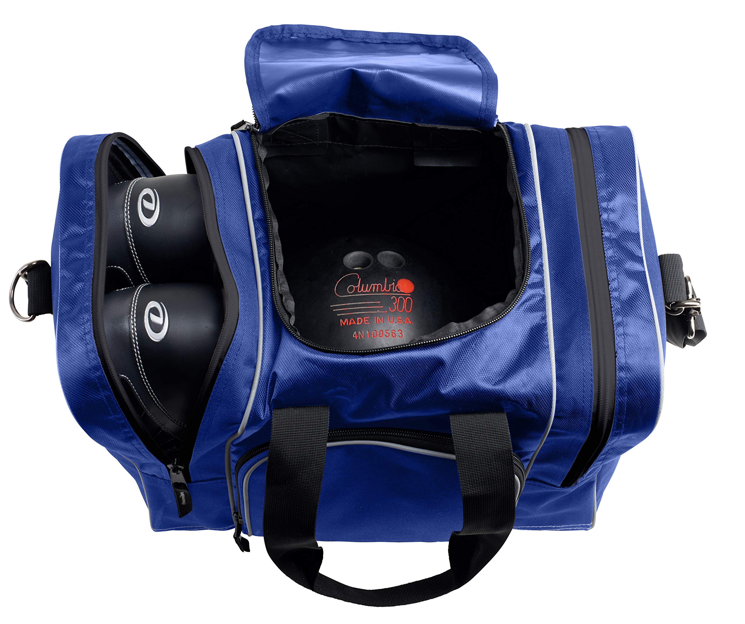Athletico Bowling Bag for Single Ball - Single Ball Tote Bag With Padded Ball Holder - Fits a Single Pair of Bowling Shoes Up to Mens Size 14 (Blue) - Like New