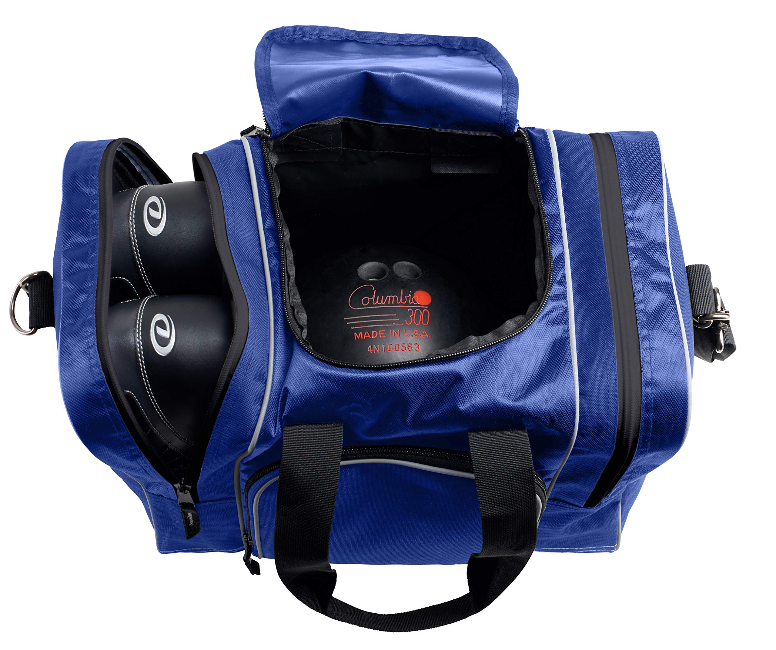 Athletico Bowling Bag for Single Ball - Single Ball Tote Bag With Padded Ball Holder - Fits a Single Pair of Bowling Shoes Up to Mens Size 14 (Blue)  - Like New