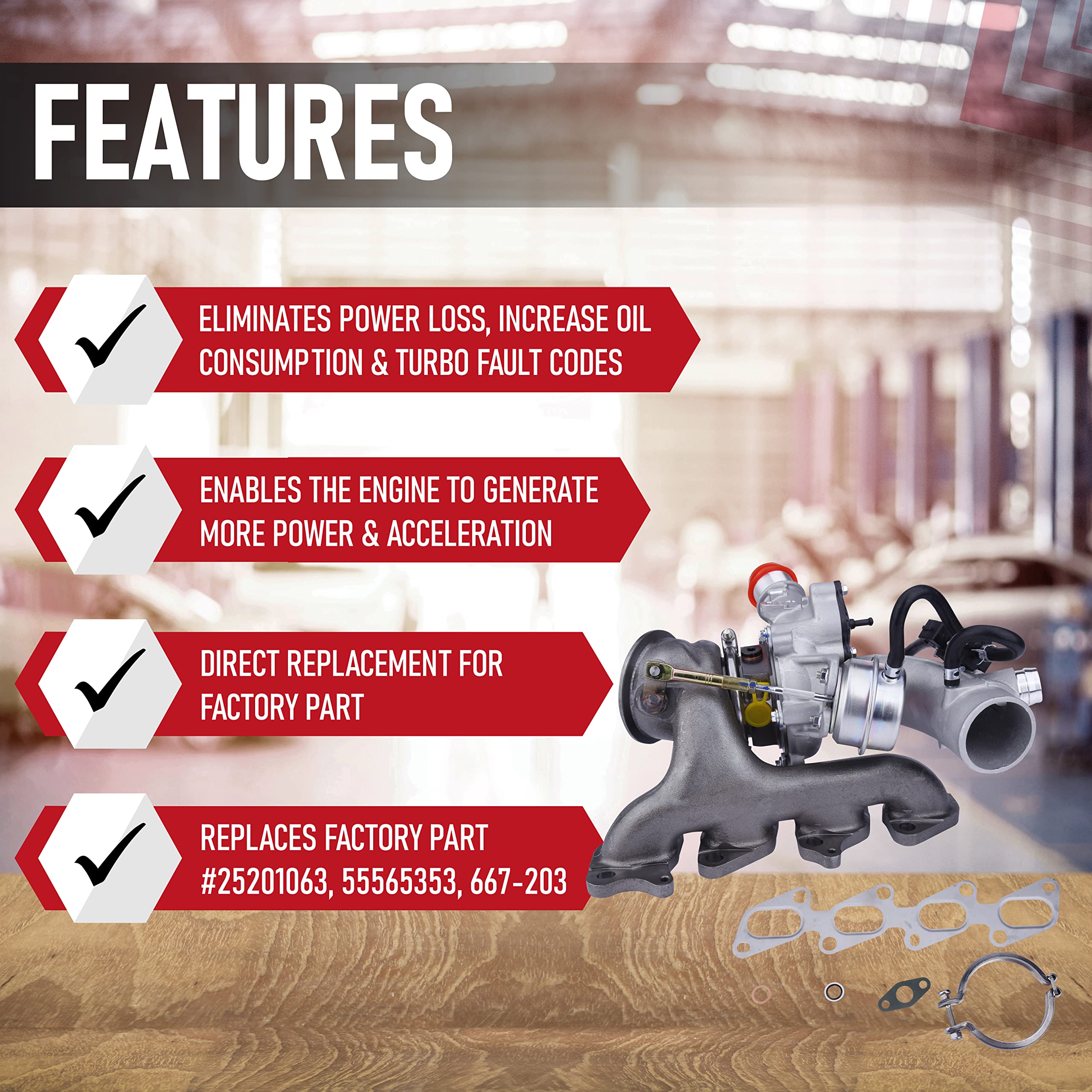 Replacement Turbo Charger with Gasket Kit- Compatible with Buick and Chevrolet Vehicles - 2011-2019 - Encore, Cruze, Cruze Limited, Sonic, Trax - 1.4L L4, 1.4T Engines - Replaces 55565353, 667-203 - Like New