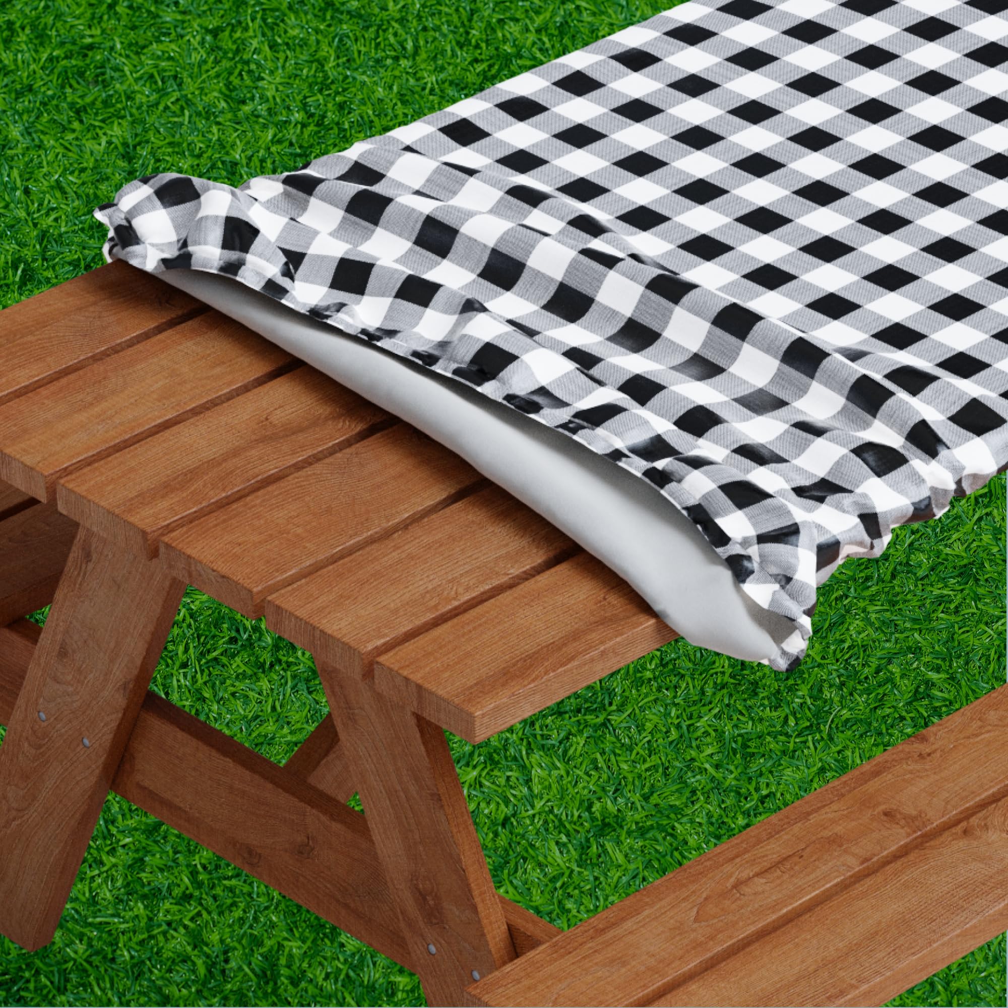 Sorfey Vinyl Picnic Table Fitted Tablecloth Cover, Checkered Design, Flannel Backed Lining, 24 Inch by 48 Inch Blue - Very Good