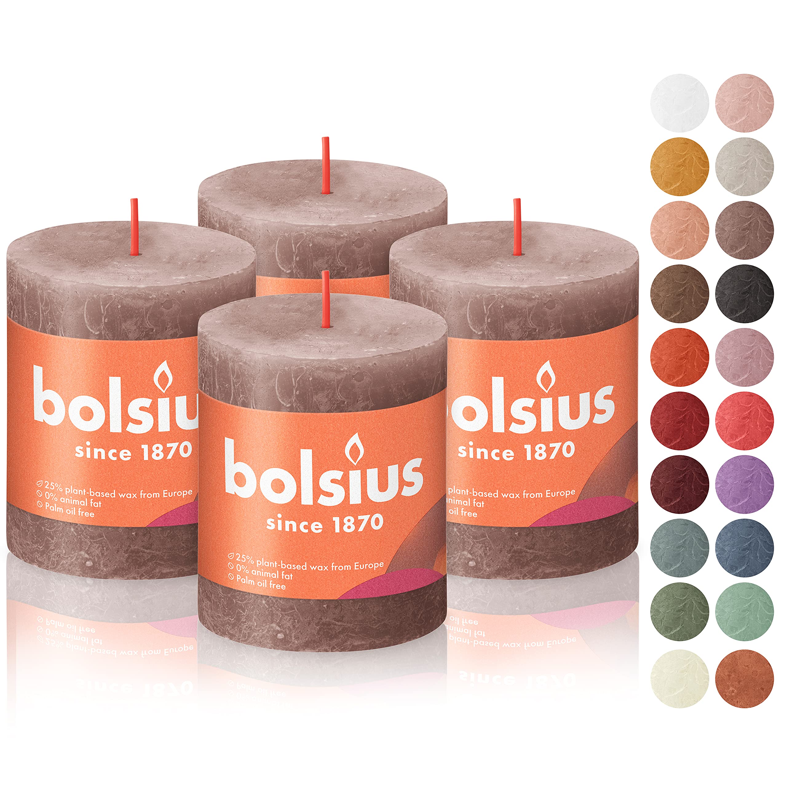 BOLSIUS 4 Pack Taupe Rustic Pillar Candles - 2.75 X 3.25 Inches - Premium European Quality - Includes Natural Plant-Based Wax - Unscented Dripless Smokeless 35 Hour Party and Wedding Candles - Very Good