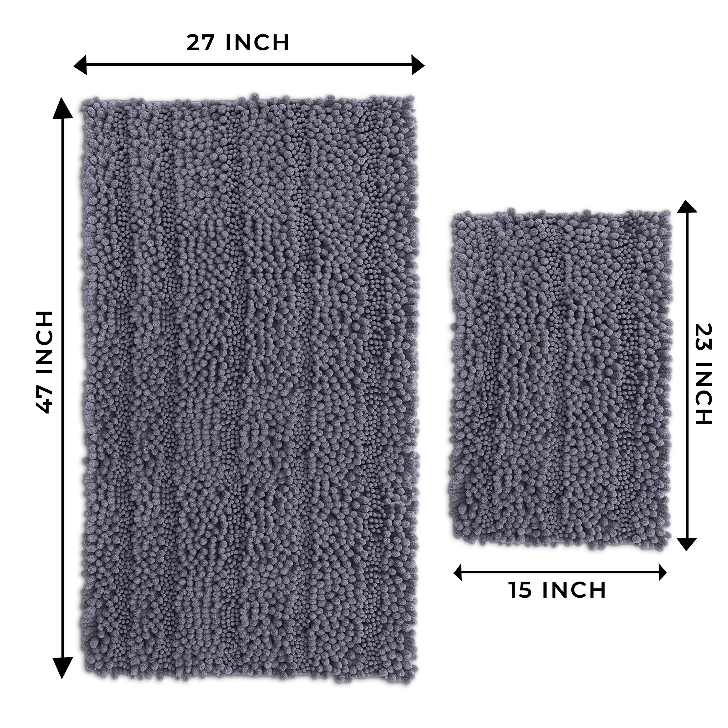 Zebrux Non Slip Thick Shaggy Chenille Bathroom Rugs, Bath Mats for Bathroom Extra Soft and Absorbent - Striped Bath Rugs Set for Indoor/Kitchen (15 x 24 + 27 x 47'', Dark Gray) - Like New