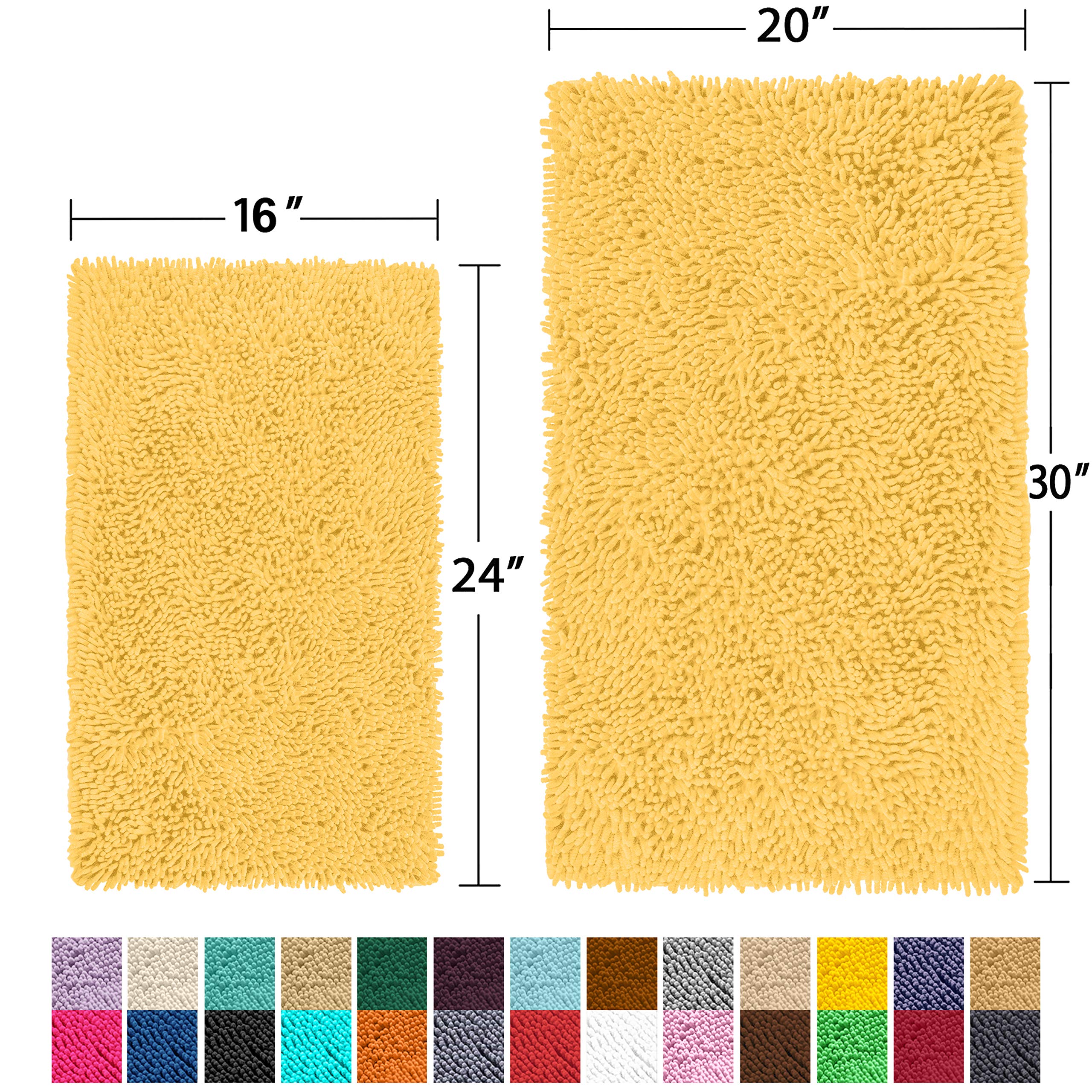 LuxUrux Yellow Bathroom Rug Set 2 Piece �Extra-Soft Bath mat Shower Bathroom Rugs,1'' Chenille Microfiber Material, Super Absorbent (30 X 20'' + 23 x 15'', Yellow) - Like New