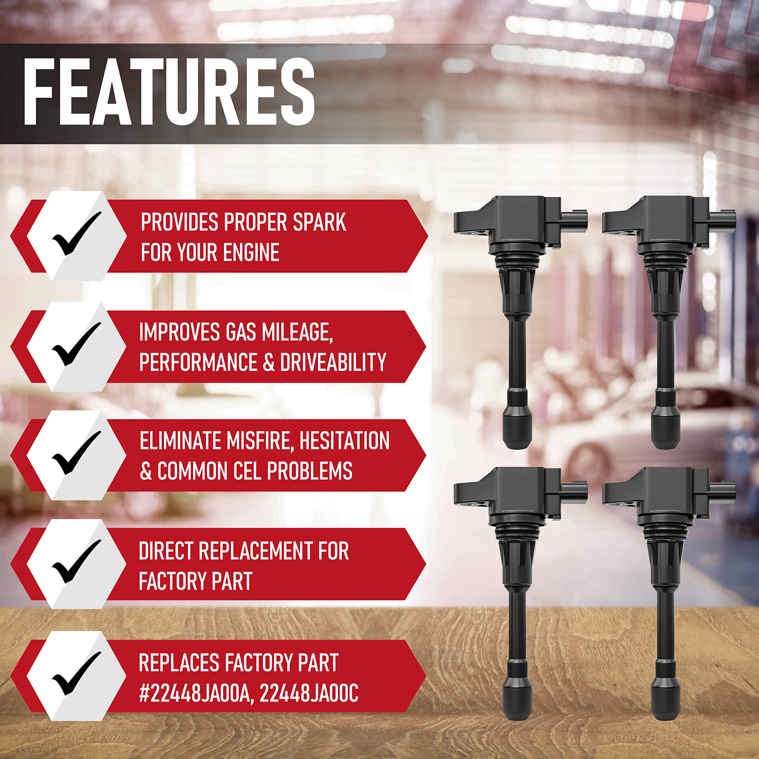 Ignition Coil Pack Set of 4 - Compatible with Nissan & Infiniti Vehicles - 2007-2017 Altima 2.5L, Sentra, Rogue, Cube, Versa, QX60, FX50, M56 - Replaces 22448JA00C, 22448ED000, 22448JA00A, UF549 - Very Good