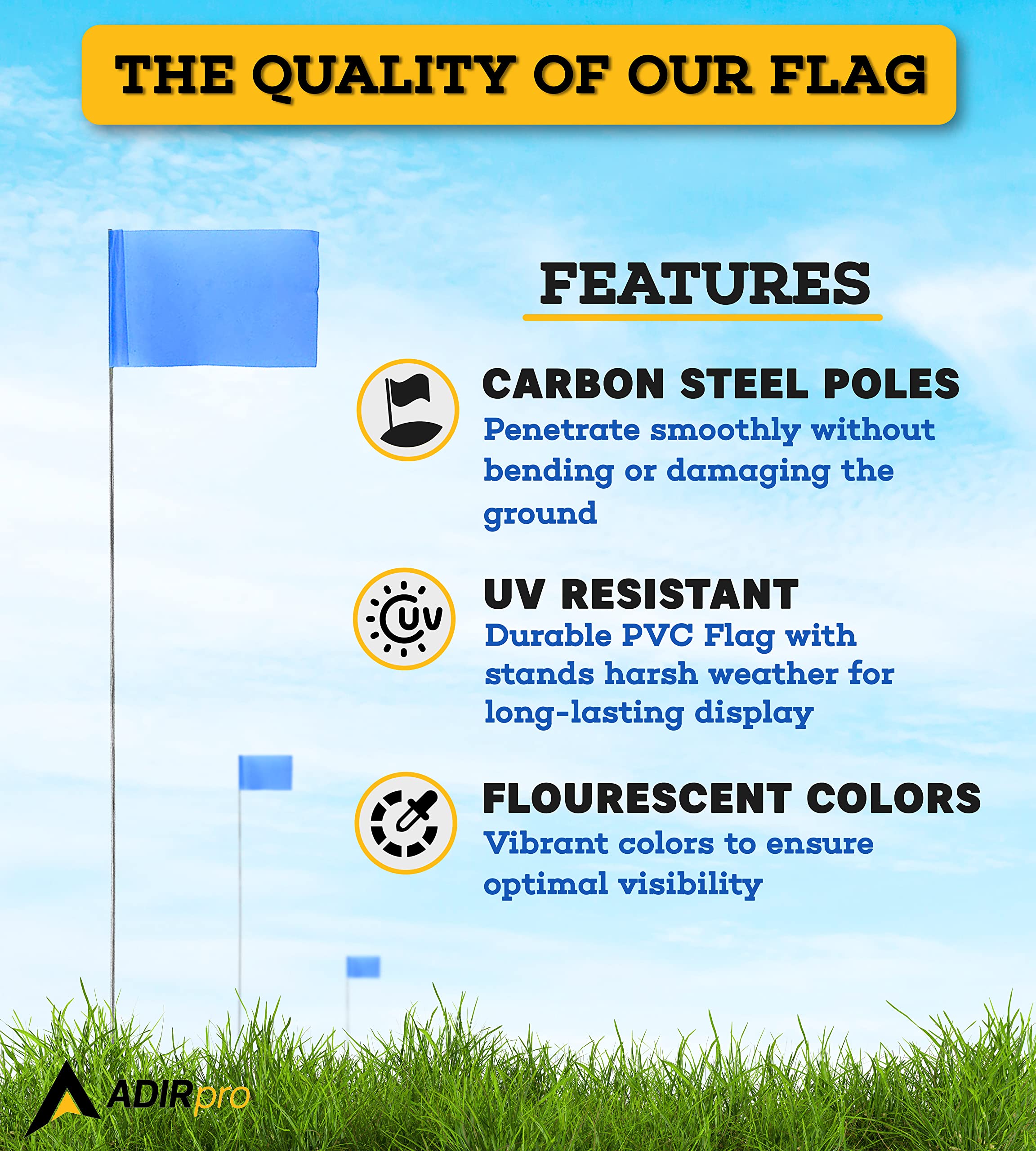 AdirPro 2''x3'' Stake Flags - 100 Pack Pet Boundary Flag -Marking Pennant - Durable Reusable Flag Stakes for Easy Identification Perfect for Surveying Safety Marking and Other Industrial Use Variation - Like New