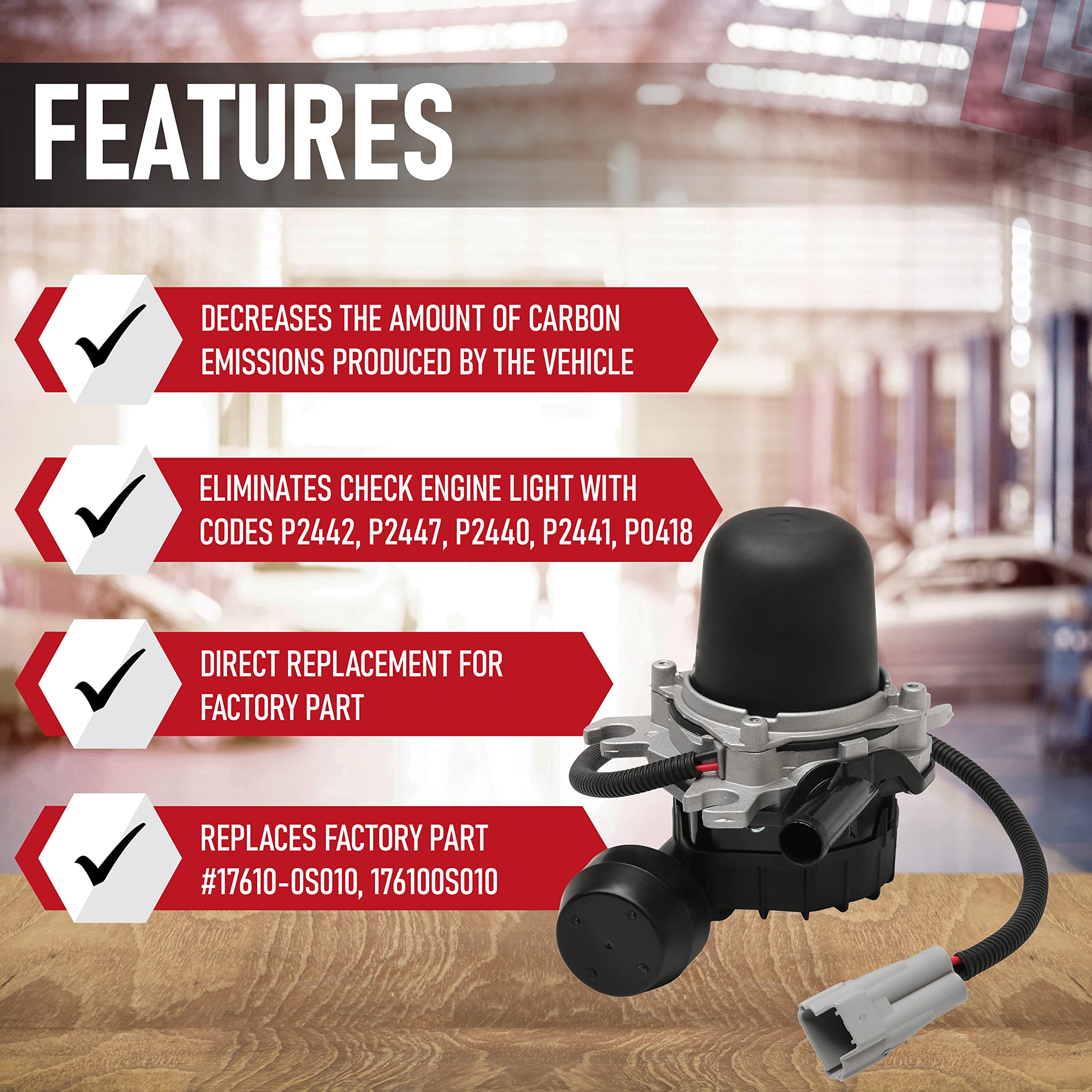 Replacement Secondary Air Injection Pump - Compatible with Toyota and Lexus LX570, Tundra, Sequoia, Land Cruiser 5.7L, 4.0L, 4.6L, 4.7L - Replaces 17610-0S010, 176100S010, 33-2504M, 10200231AA - Very Good