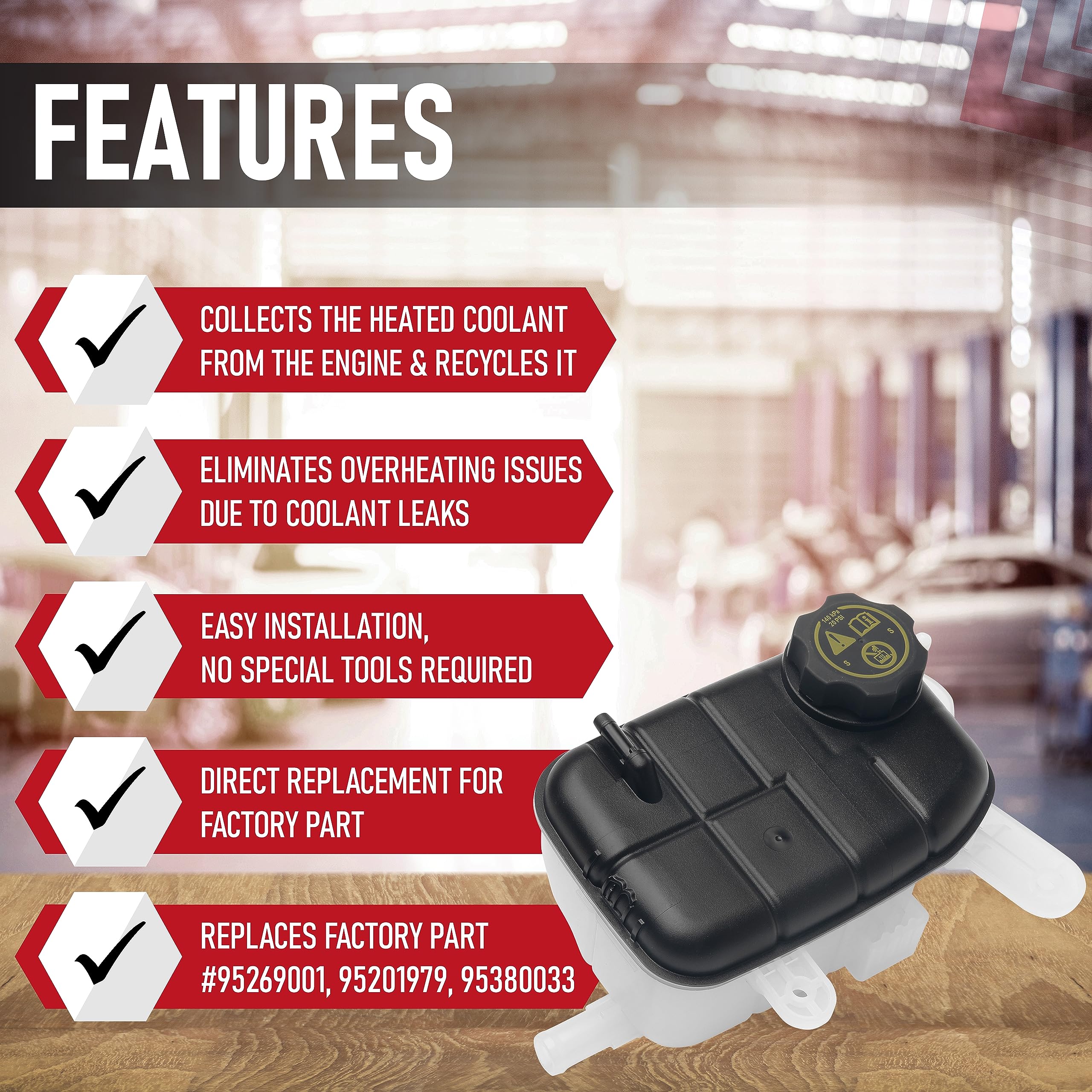 Replacement Radiator Coolant Overflow Expansion Tank Kit with Cap and Sensor - Compatible with Buick and Chevy Vehicles - Encore 1.4L, Trax 1.4L, 1.8L - Replaces 95269001, 95201979, 95380033, 603-955 - Like New