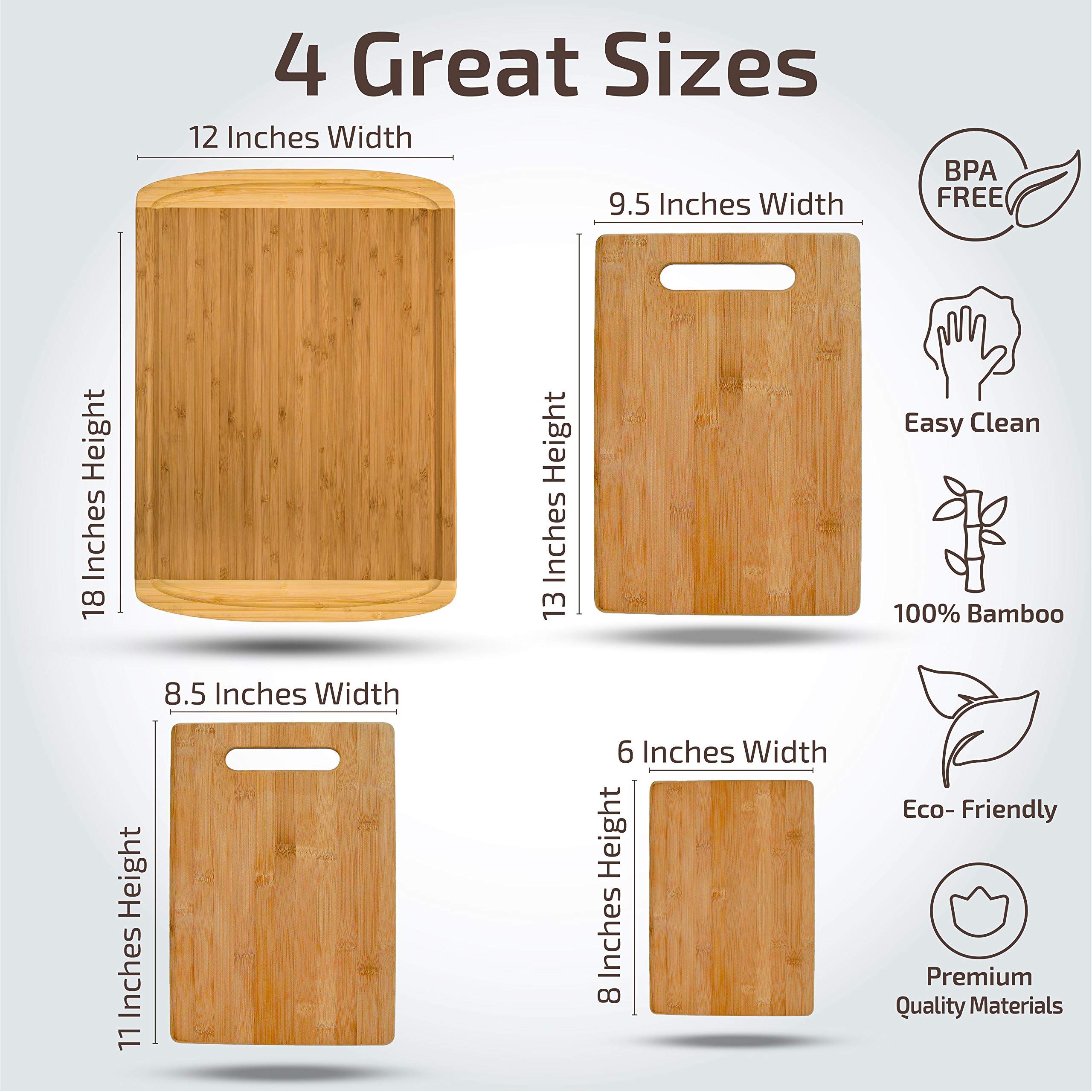 Bamb�si Bamboo Cutting Board Set - Wood Cutting Boards for Kitchen, Chopping Board with Juice Groove for Meat, Cheese and Vegetables - Large Butcher Block, Cheese Board & Charcuterie Board (Set Of 4) - Like New
