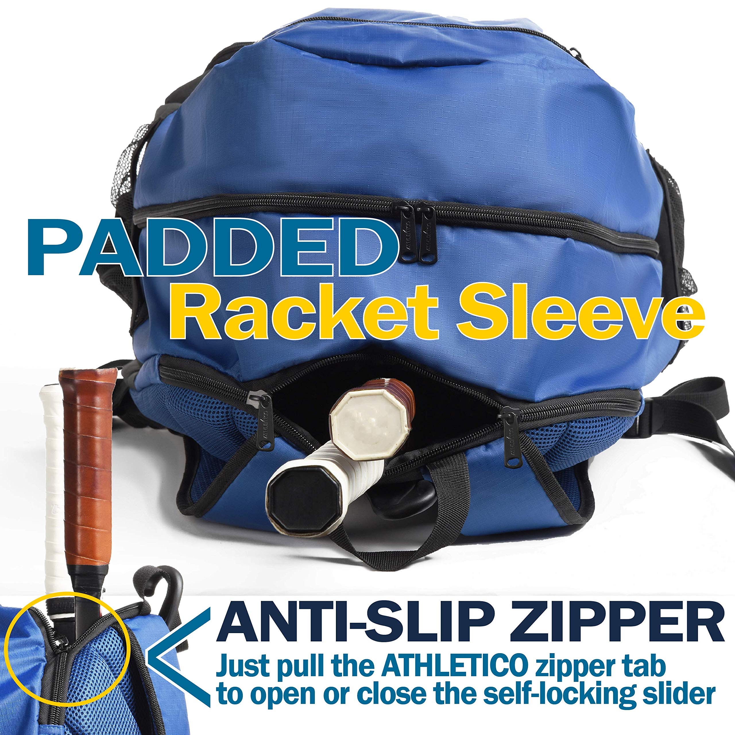 Athletico Premier Tennis Backpack - Tennis Bag Holds 2 Rackets in Padded Compartment | Separate Ventilated Shoe Compartment | Tennis Bags for Men or Women (Blue) - Acceptable