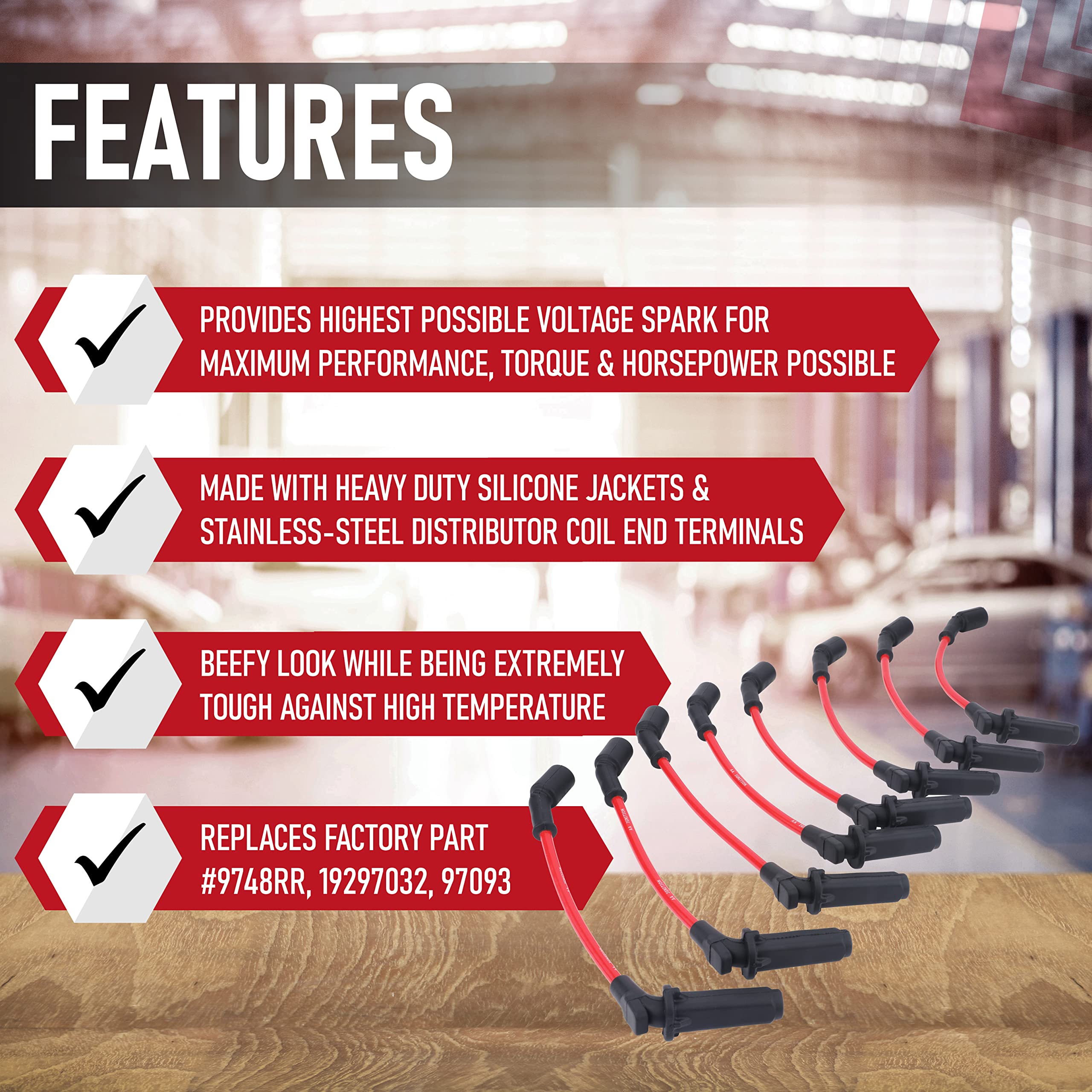 Spark Plug Wire Set of 8 - Compatible with Buick, Cadillac, Chevy, GMC - 2007-2012 - Escalade, Corvette, Avalanche, Silverado, Suburban, Tahoe, Sierra, Yukon - Replaces 9748RR, 19297032, 6718161 - Like New