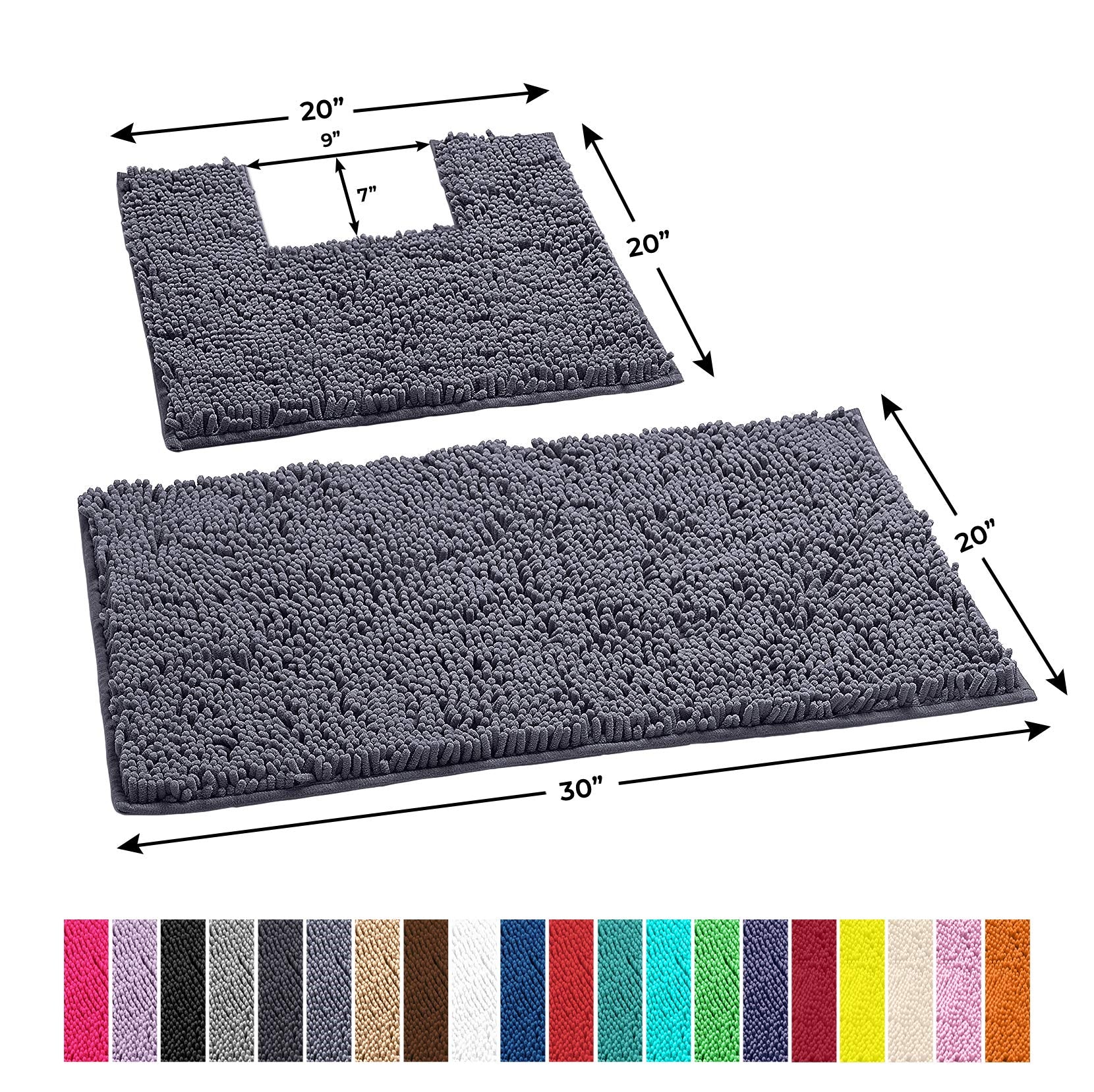 LuxUrux Red Bathroom Rugs Chenille 2-Piece Bath Mat Set - Soft Plush Bath Rug + Toilet Mat. 1'' Microfiber Shaggy Carpet, Super Absorbent, Machine Washable (30x20 Rectangular + 20x20 Square) - Collectible Very Good