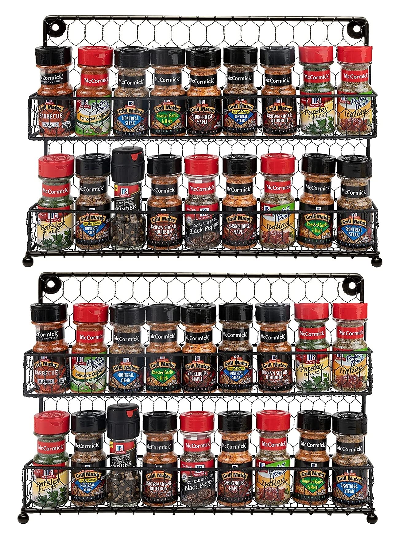 Homeries 2 Tier Wall Spice Rack For Kitchens | Stylish Wall Mounted Spices And Seasonings Storage Rack | Organize Your Home, Eliminate Clutter & Add Some Beautiful Rustic Decor To Your Walls - Like New