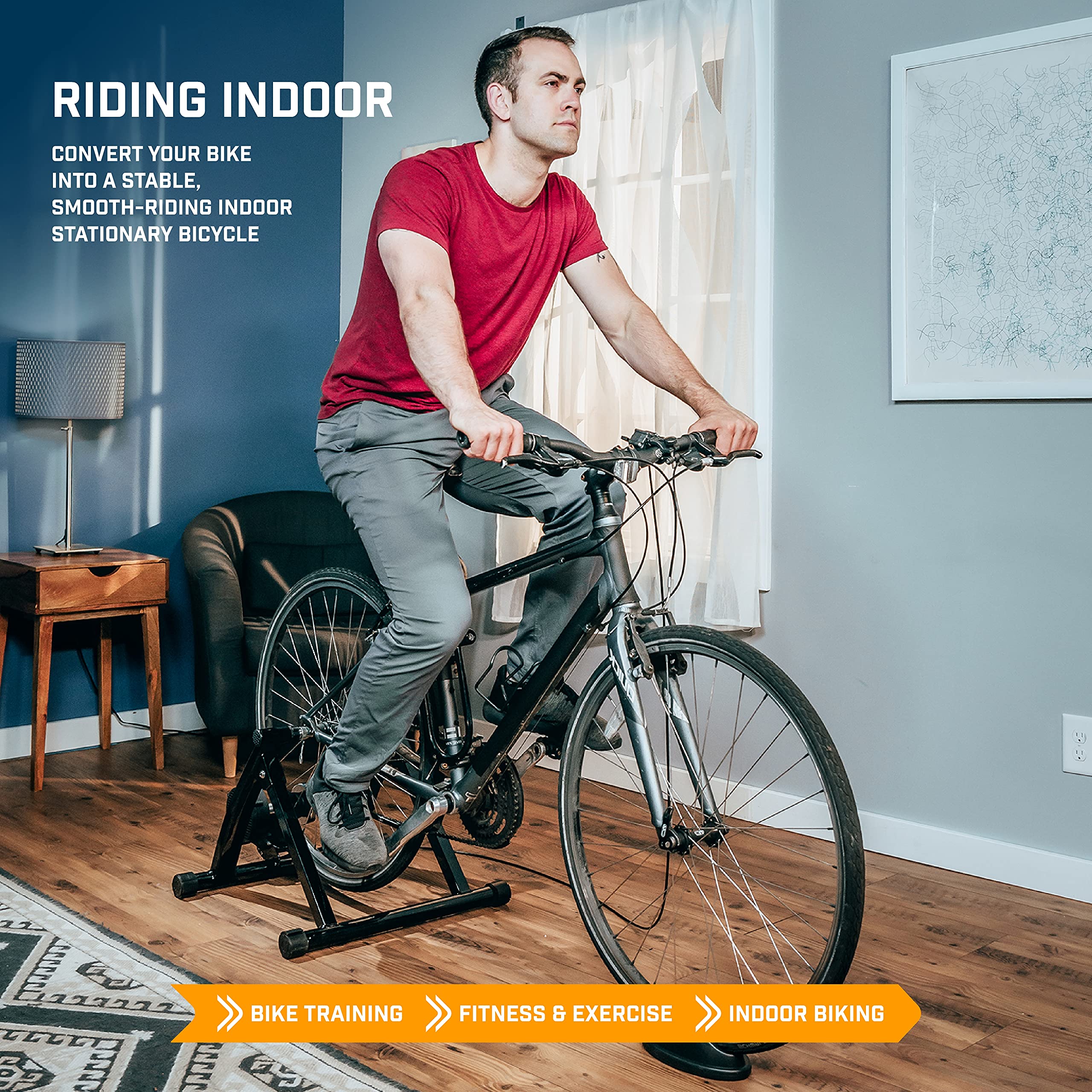 Alpcour Bike Trainer Stand for Indoor Riding � Portable Foldable Magnetic Stainless Steel Indoor Trainer, Noise Reduction, 6 Resistance Settings & Bag � Stationary Exercise for Road & Mountain Bikes - Very Good