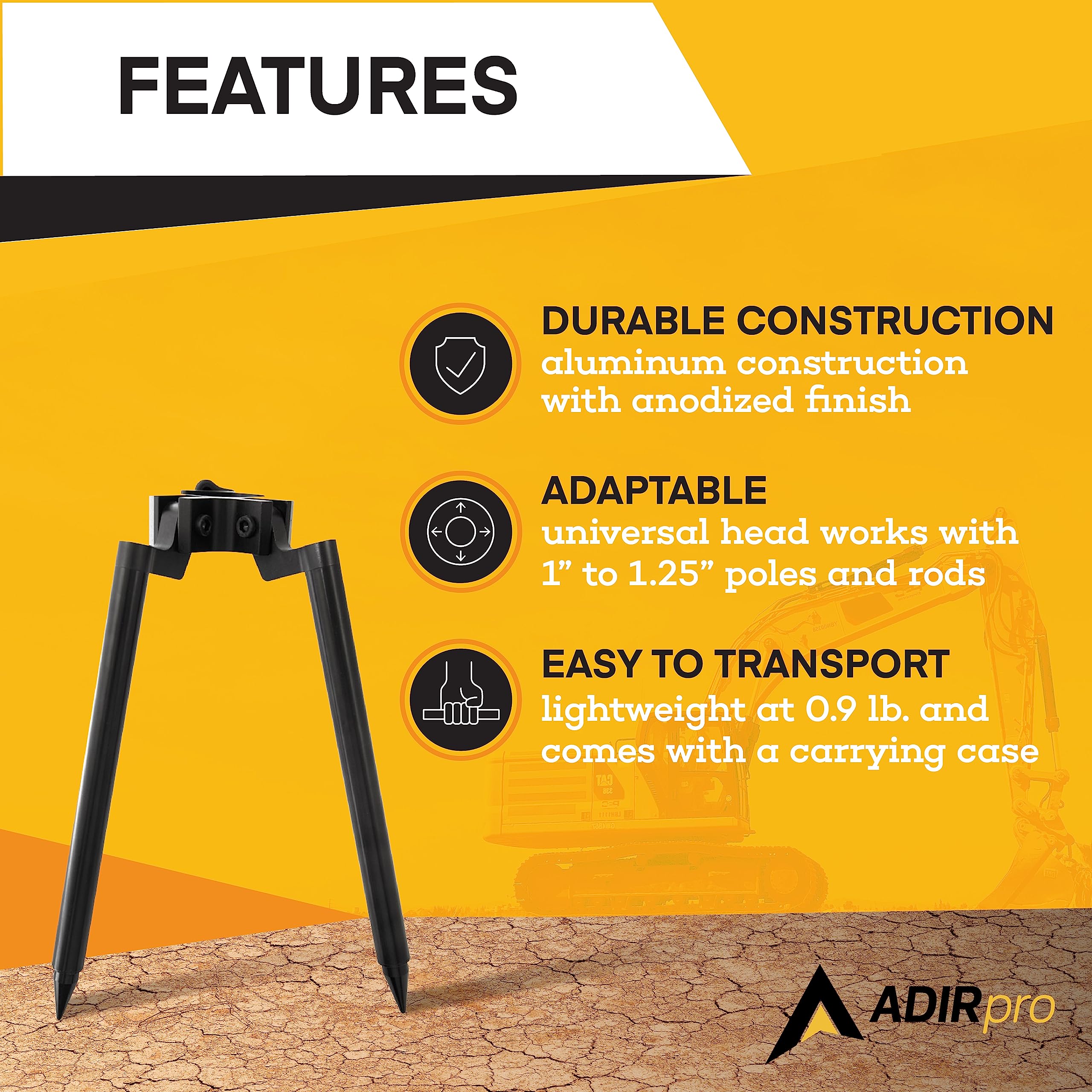 AdirPro Mini Prism Bipod - Compact & Lightweight Mini Bipod with 10 Inches Aluminum Legs - Fits for Prism Pole and Prism Rod - Includes Heavy Duty Bag and Carrying Strap - Very Good
