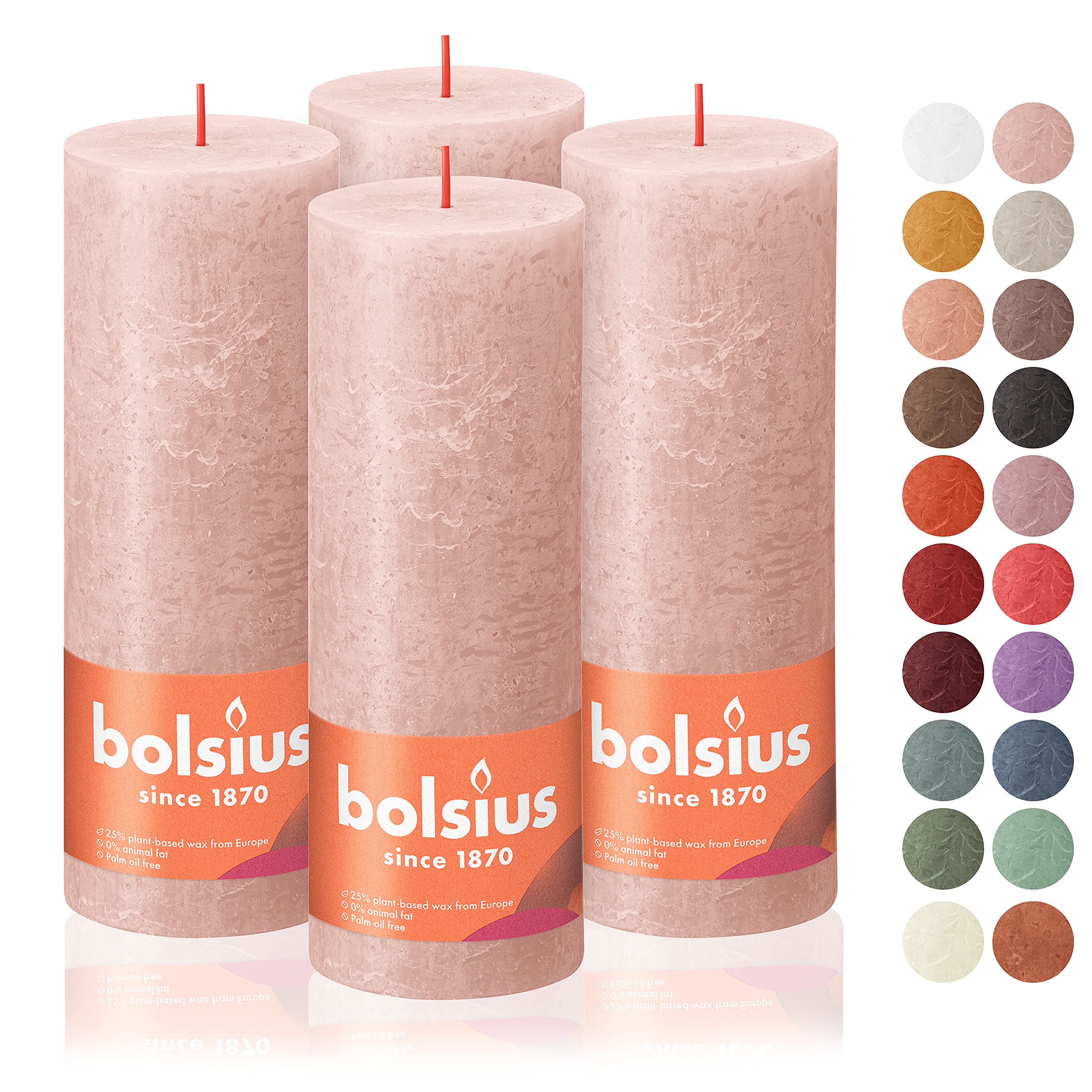 BOLSIUS 4 Pack Misty Pink Rustic Pillar Candles - 2.75 X 7.5 Inches - Premium European Quality - Includes Natural Plant-Based Wax - Unscented Dripless Smokeless 85 Hour Party and Wedding Candles - Very Good