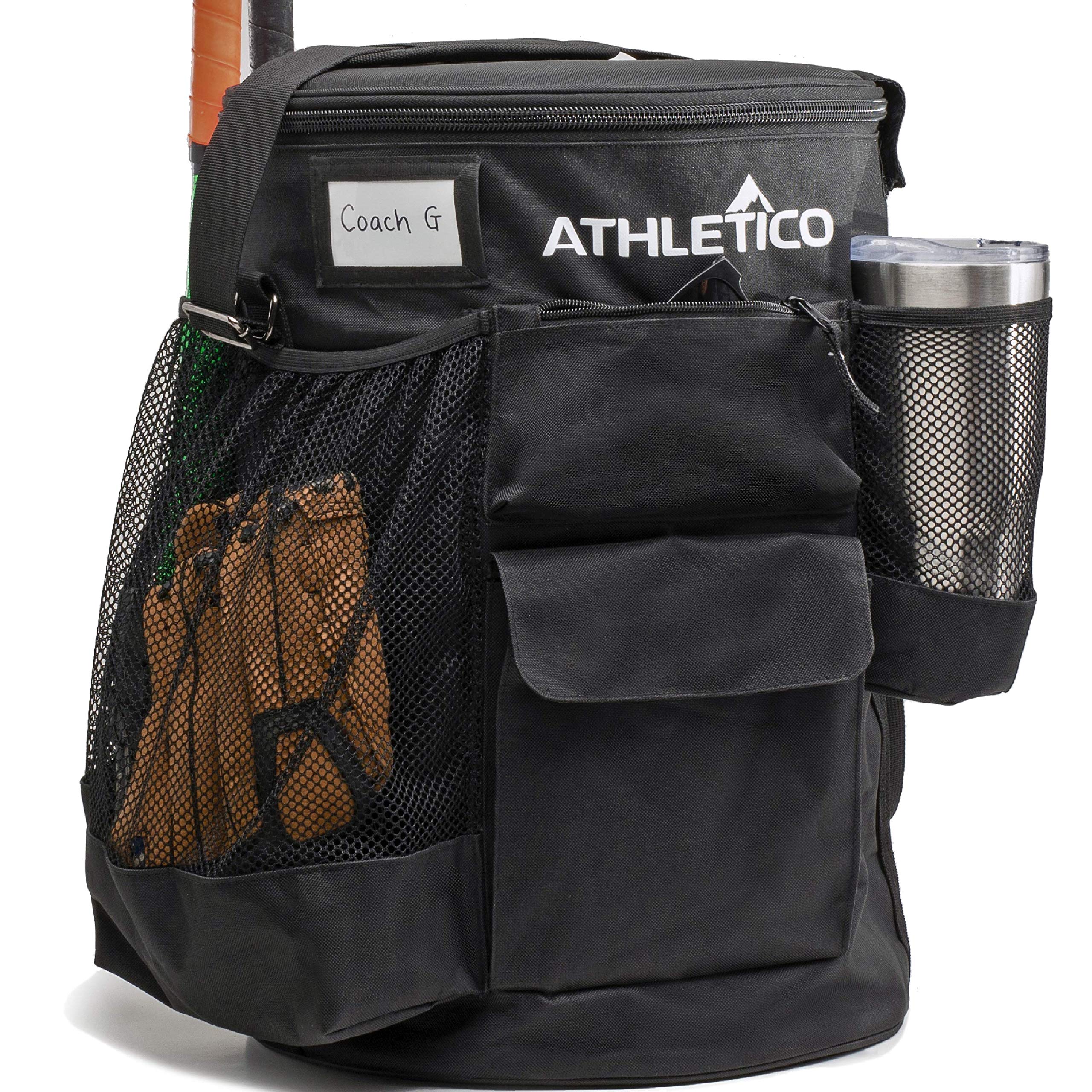Athletico Baseball Bucket Cover Organizer - Baseball Bucket Bag With Padded Seat (Black) - Like New