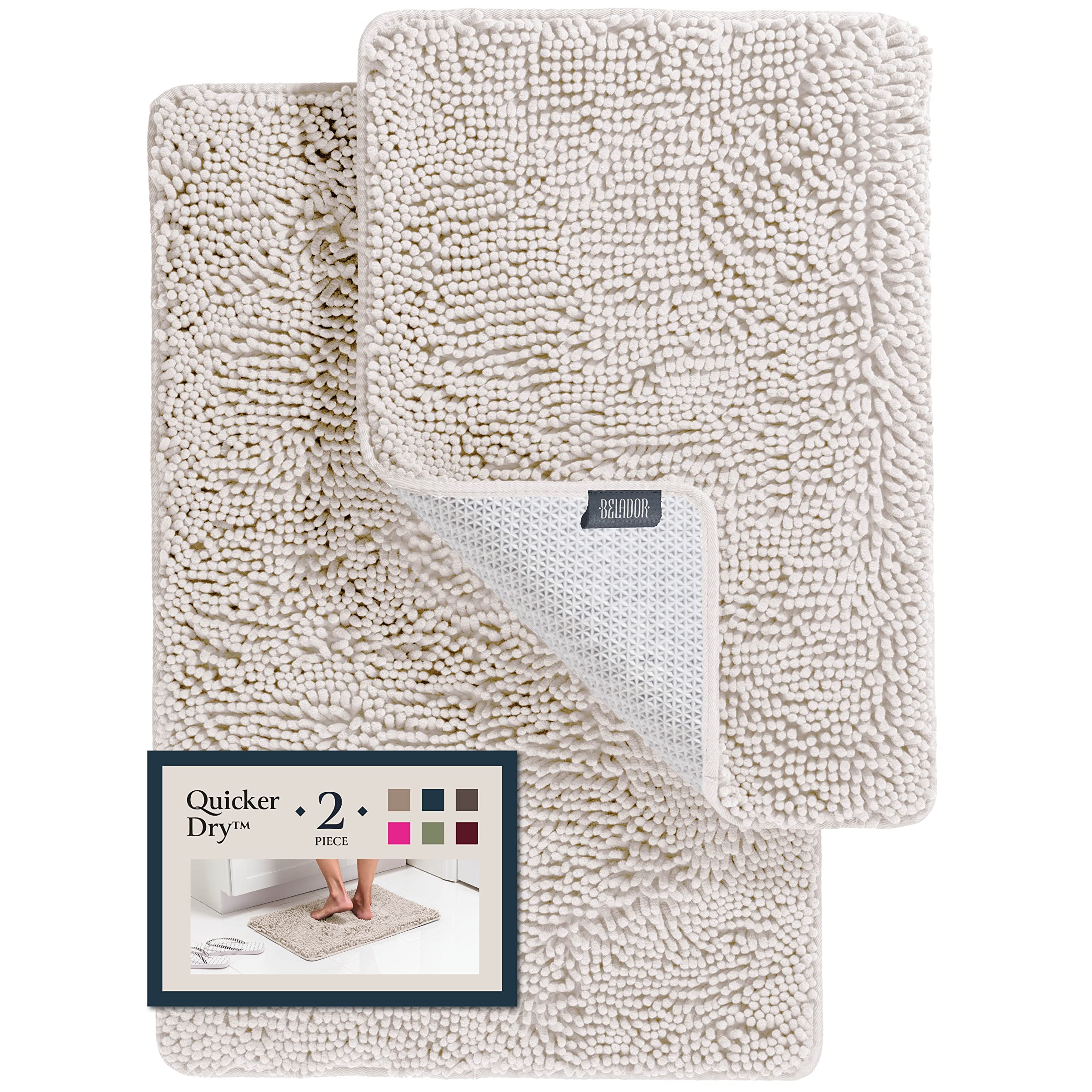 BELADOR Bathroom Rugs Sets 2 Piece - Plush Bath Mat Set Quick-Dry Soft Chenille Bathroom Mat with Rubber Backing, Absorbant Bathroom Rug Set, Washable Bath Rugs for Bathroom- Bath Mats 24x17 + 30x20 - Acceptable