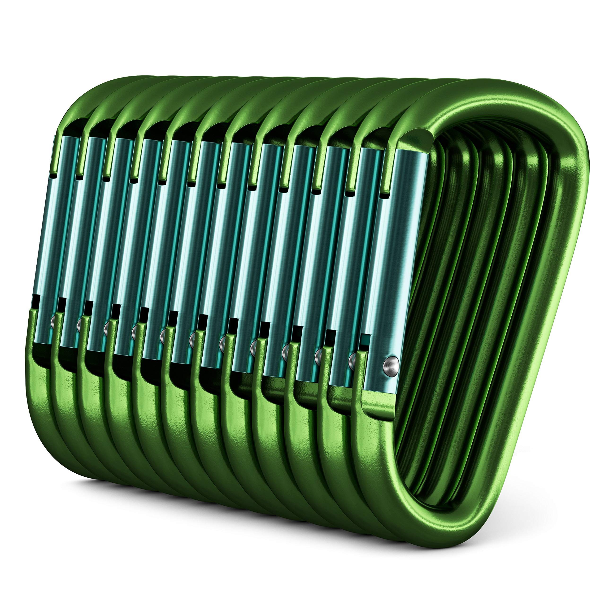 12-Pack Aluminum Carabiner - 3 Inch, Green Carabiners - D Shape Heavy Duty Buckle Carabiner Clips - Small Carabiner Clip